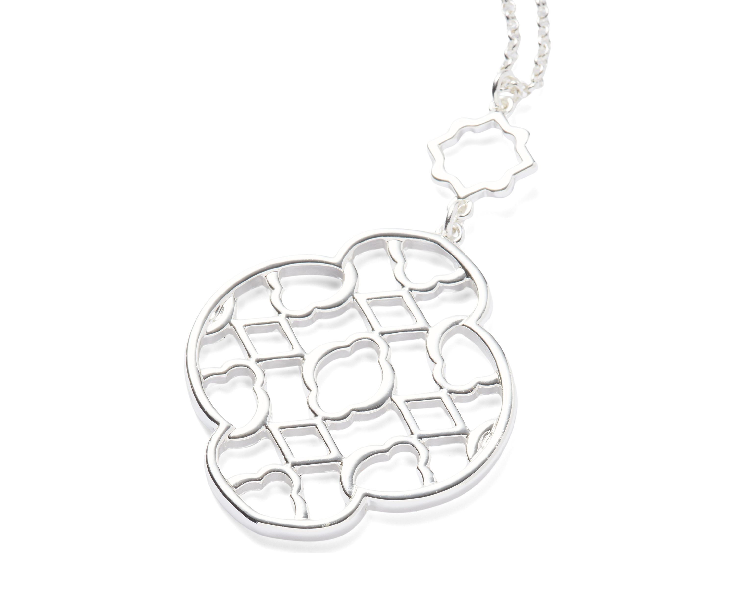 Silver Tone Open Station Pendant Strand Necklace