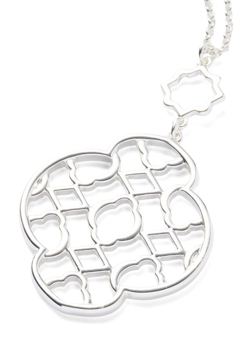 Silver Tone Open Station Pendant Strand Necklace