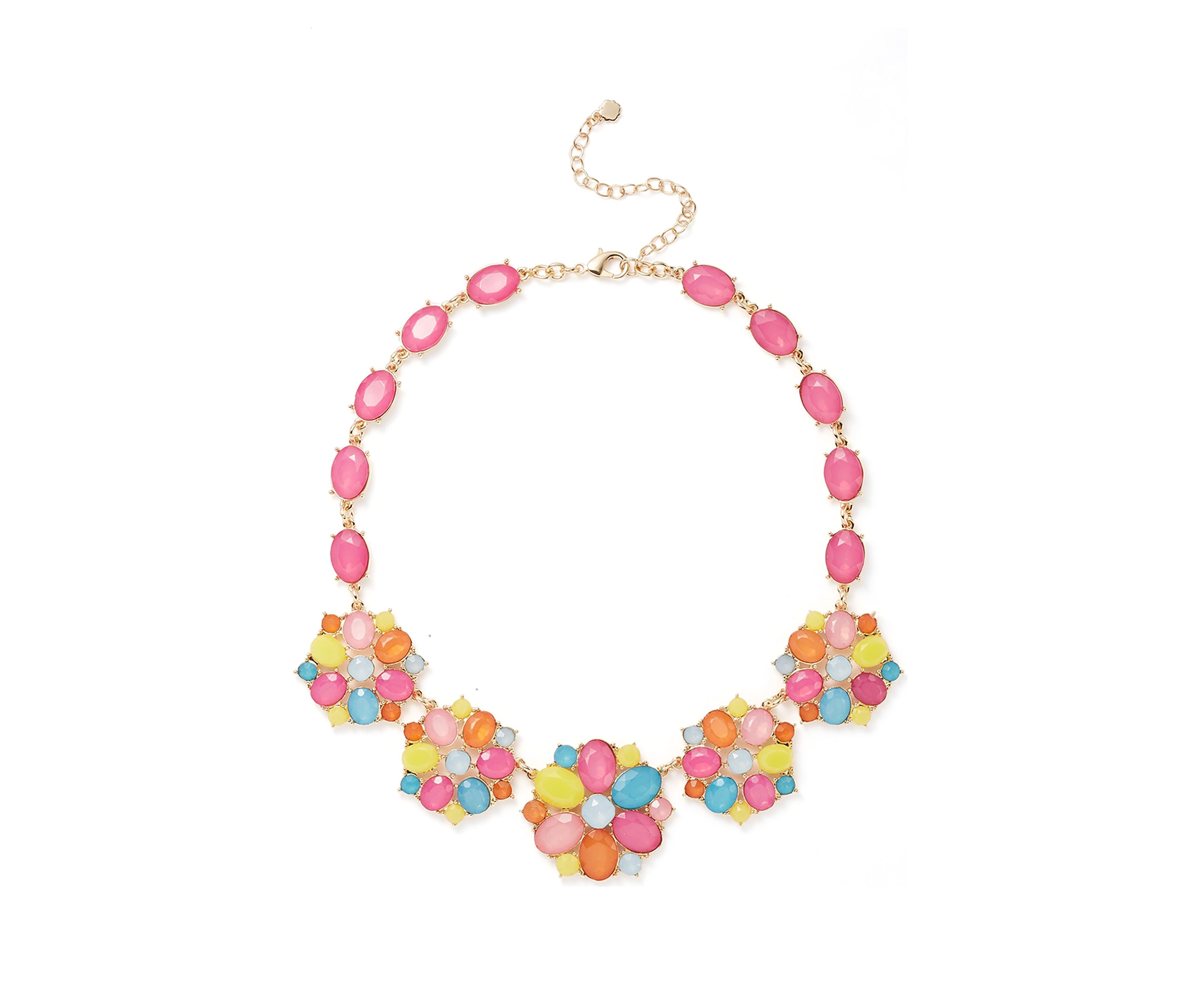 Gold Tone Multi Milky Cluster Statement Necklace