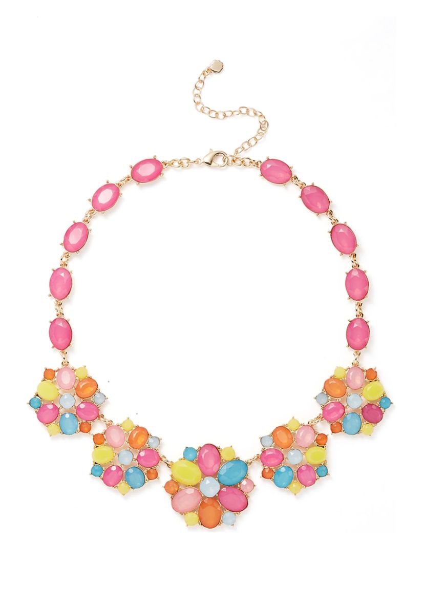 Gold Tone Multi Milky Cluster Statement Necklace