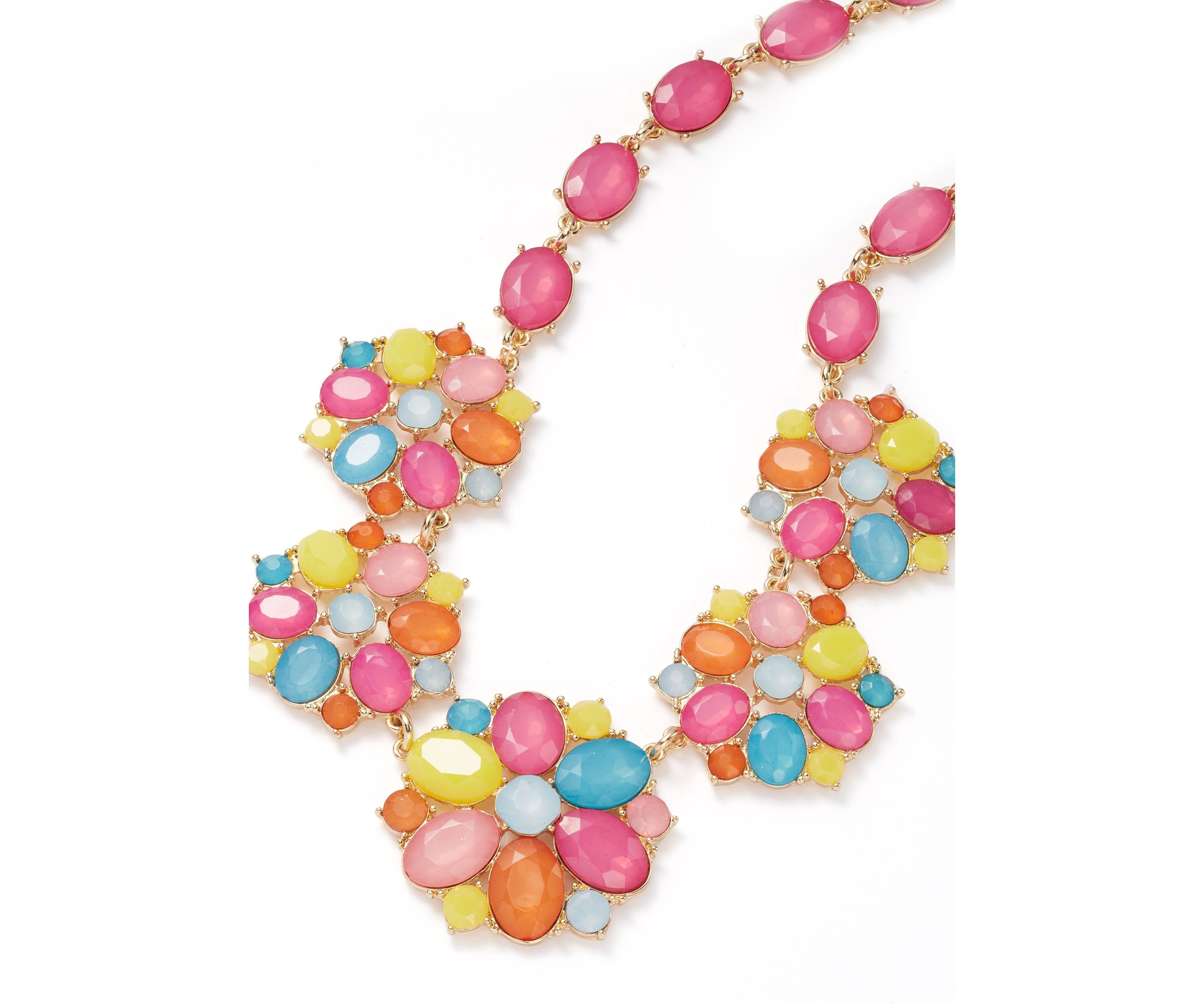Gold Tone Multi Milky Cluster Statement Necklace