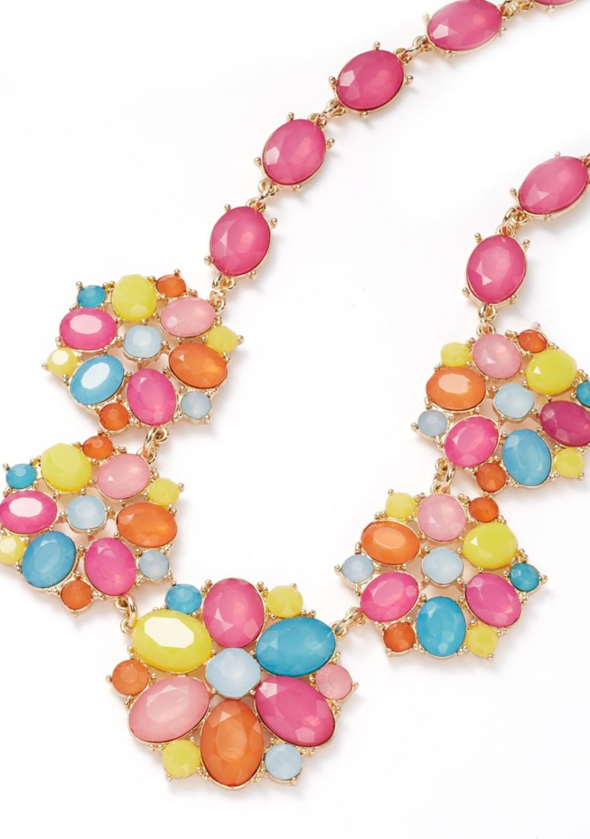 Gold Tone Multi Milky Cluster Statement Necklace