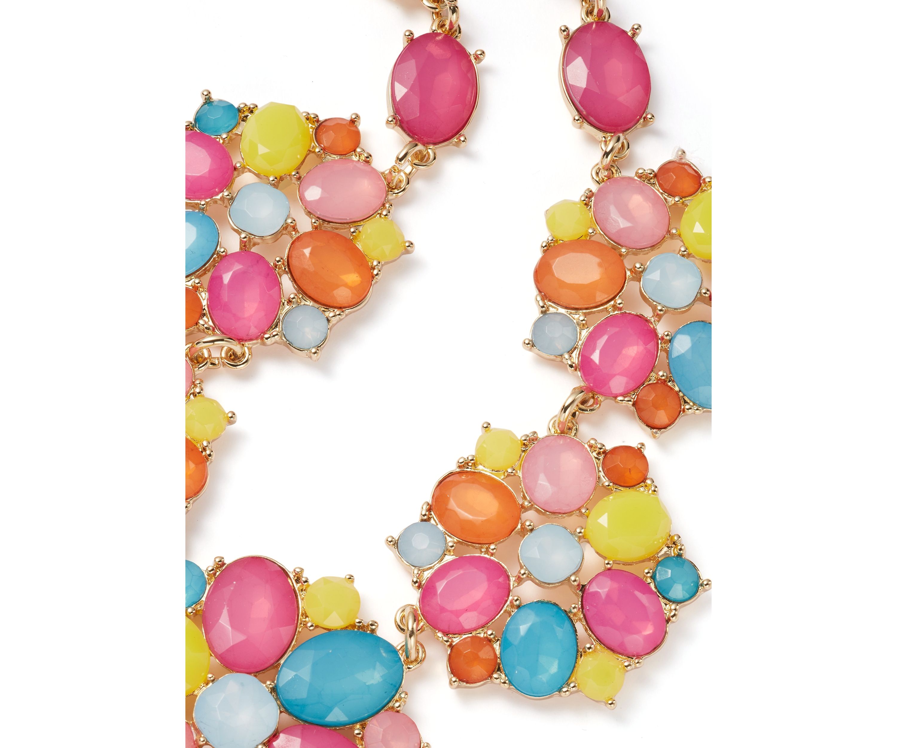 Gold Tone Multi Milky Cluster Statement Necklace