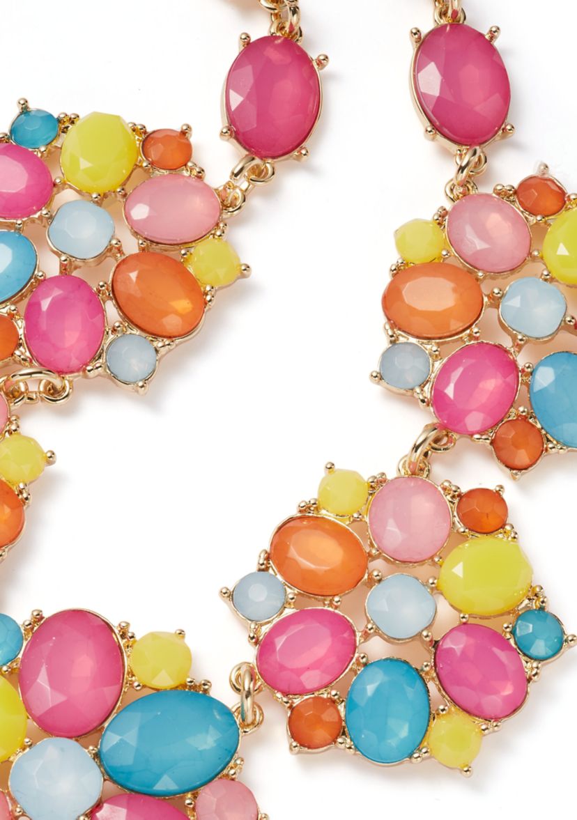 Gold Tone Multi Milky Cluster Statement Necklace