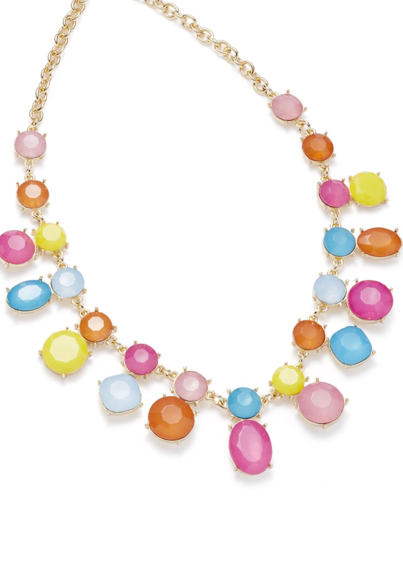 Gold Tone Multi Milky Frontal Necklace