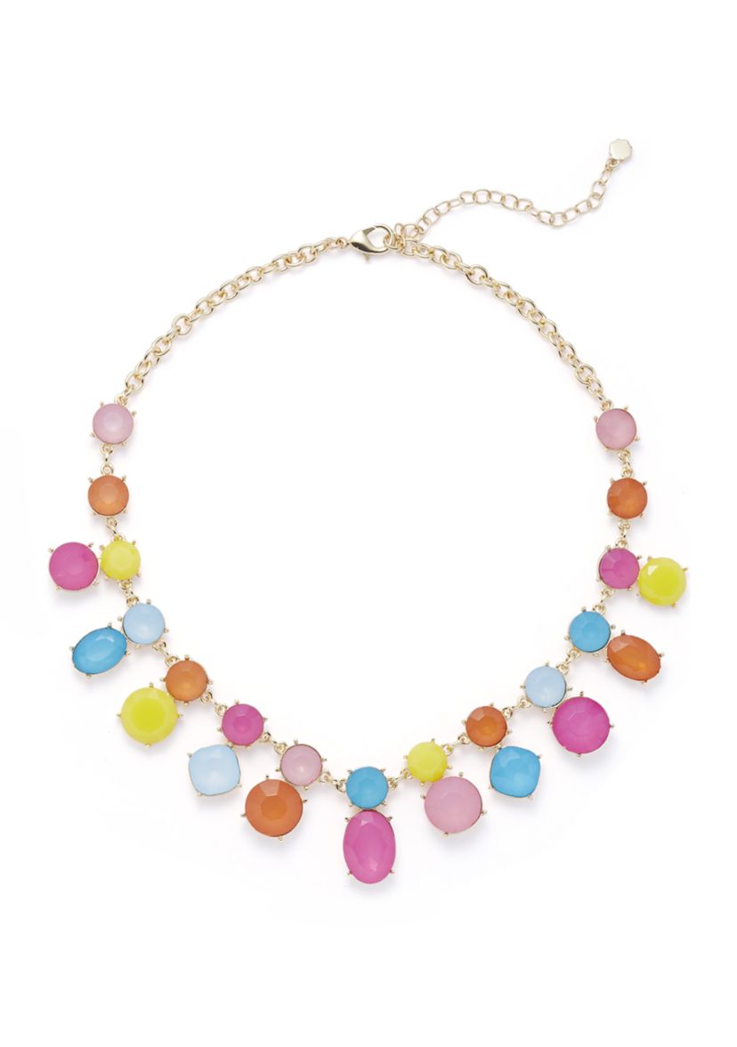 Gold Tone Multi Milky Frontal Necklace