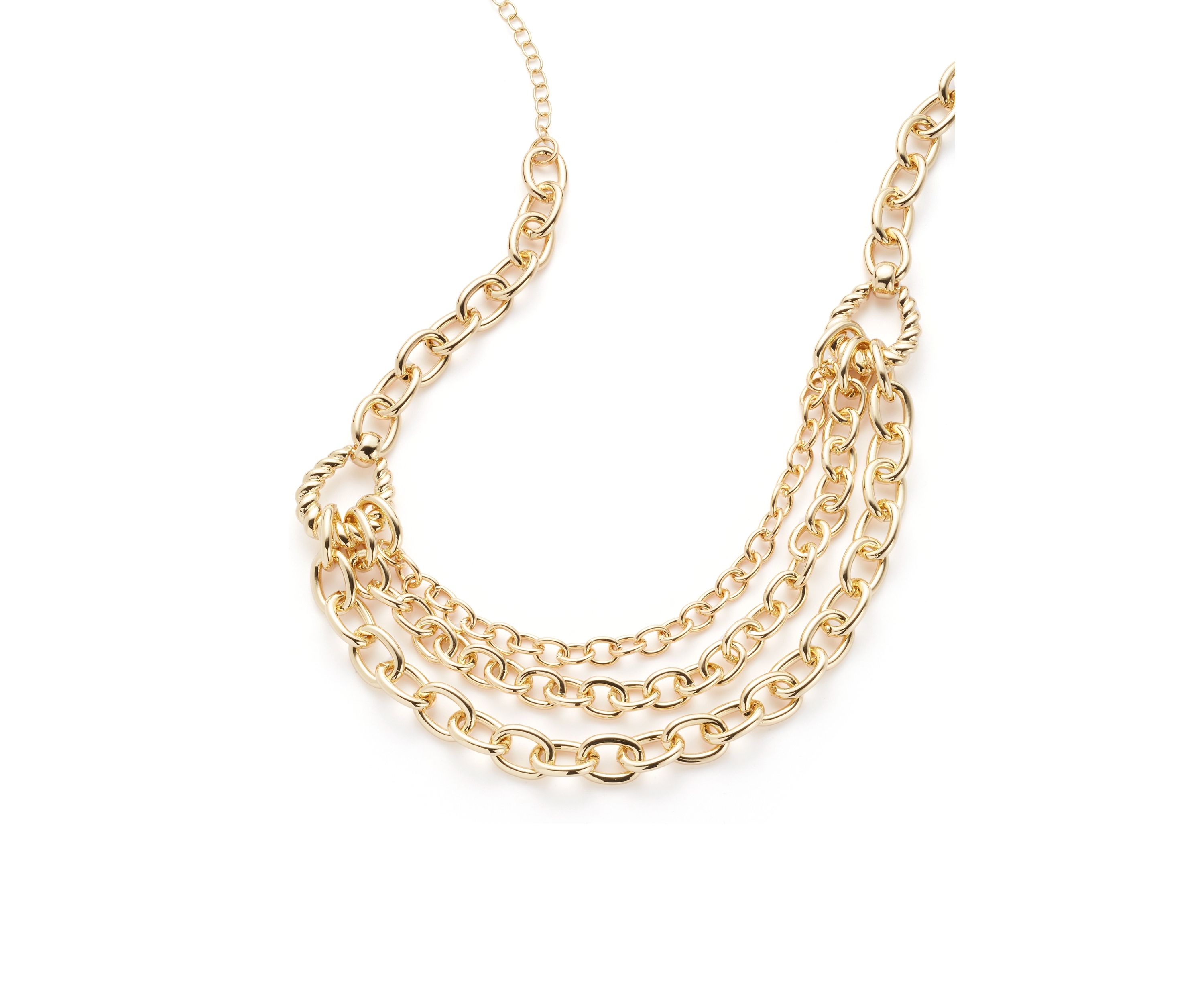 Gold Tone Ribbed Metal Multirow Necklace