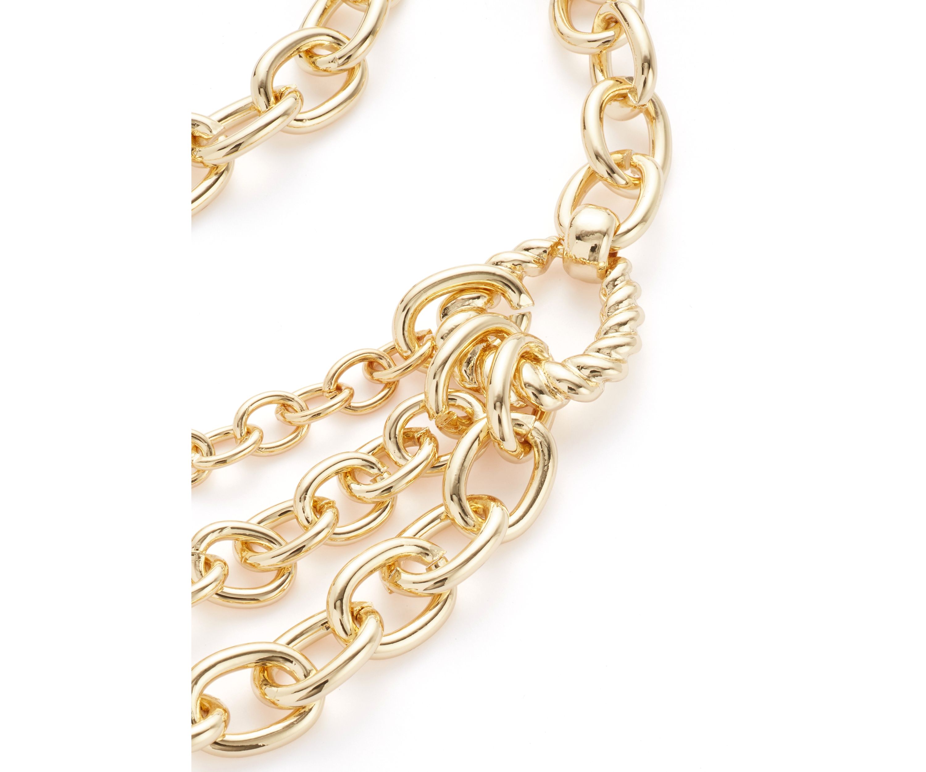 Gold Tone Ribbed Metal Multirow Necklace