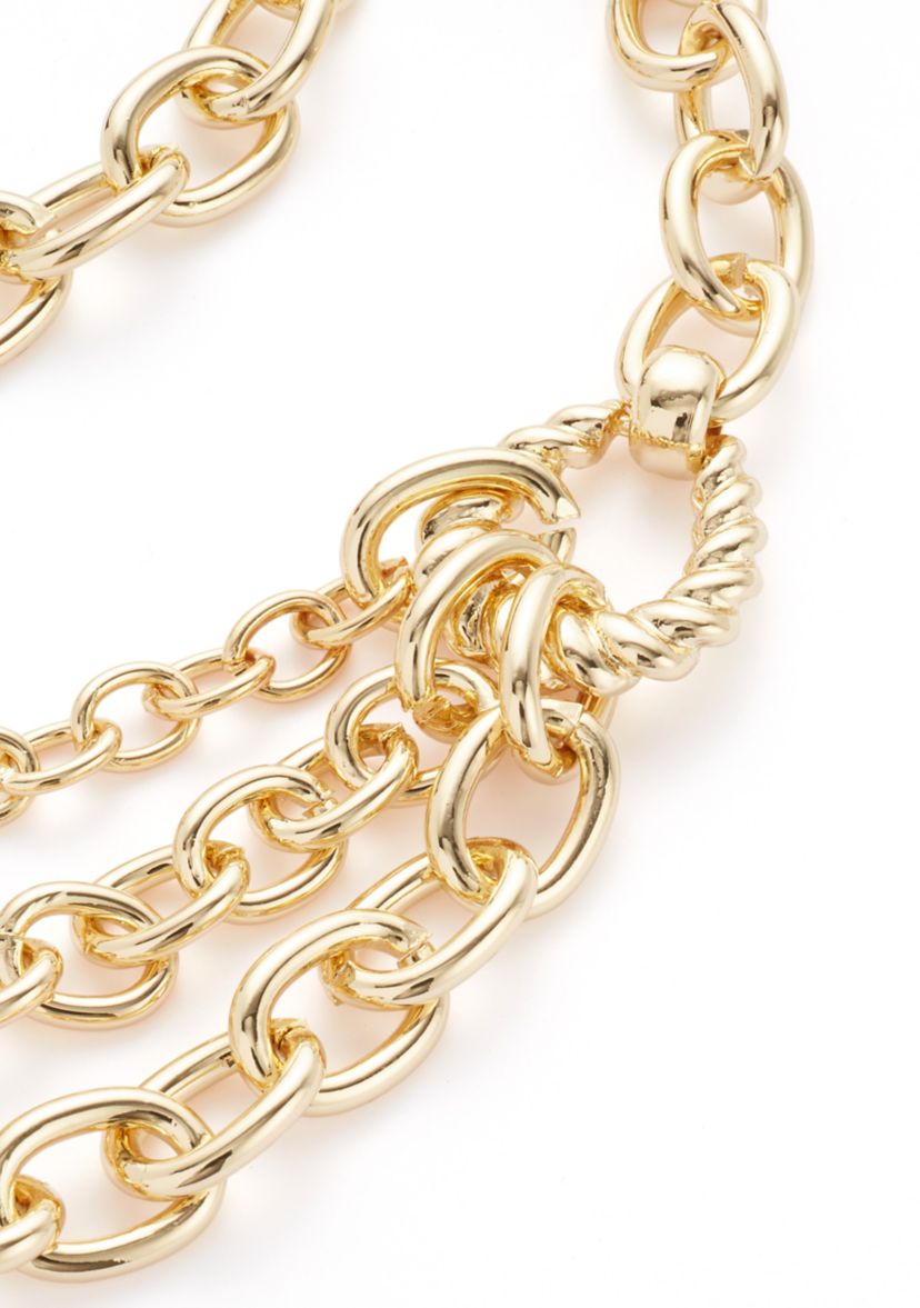 Gold Tone Ribbed Metal Multirow Necklace