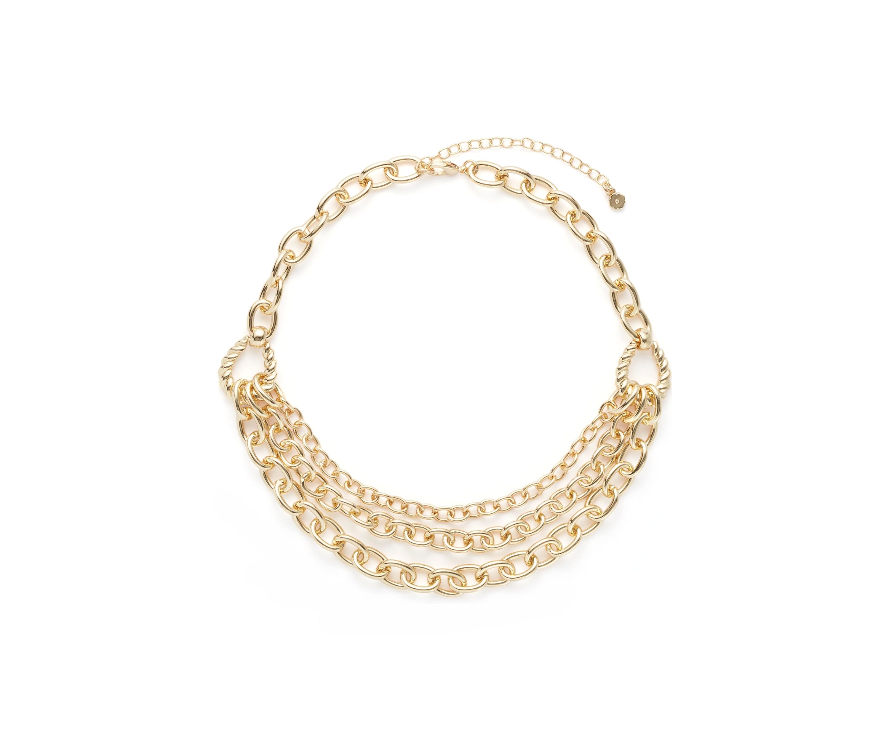 Gold Tone Ribbed Metal Multirow Necklace