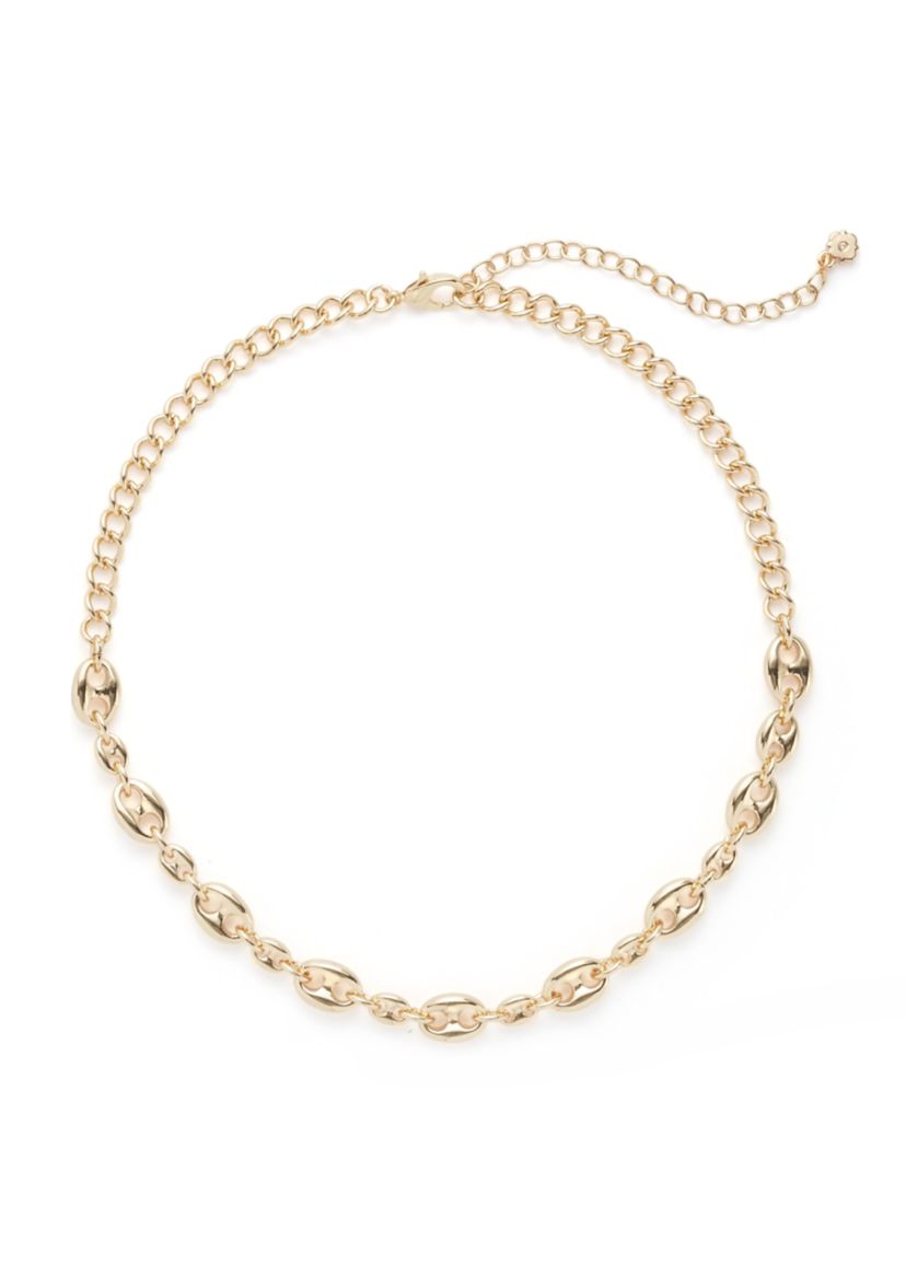 Gold Tone Half Mariner Link Collar Necklace