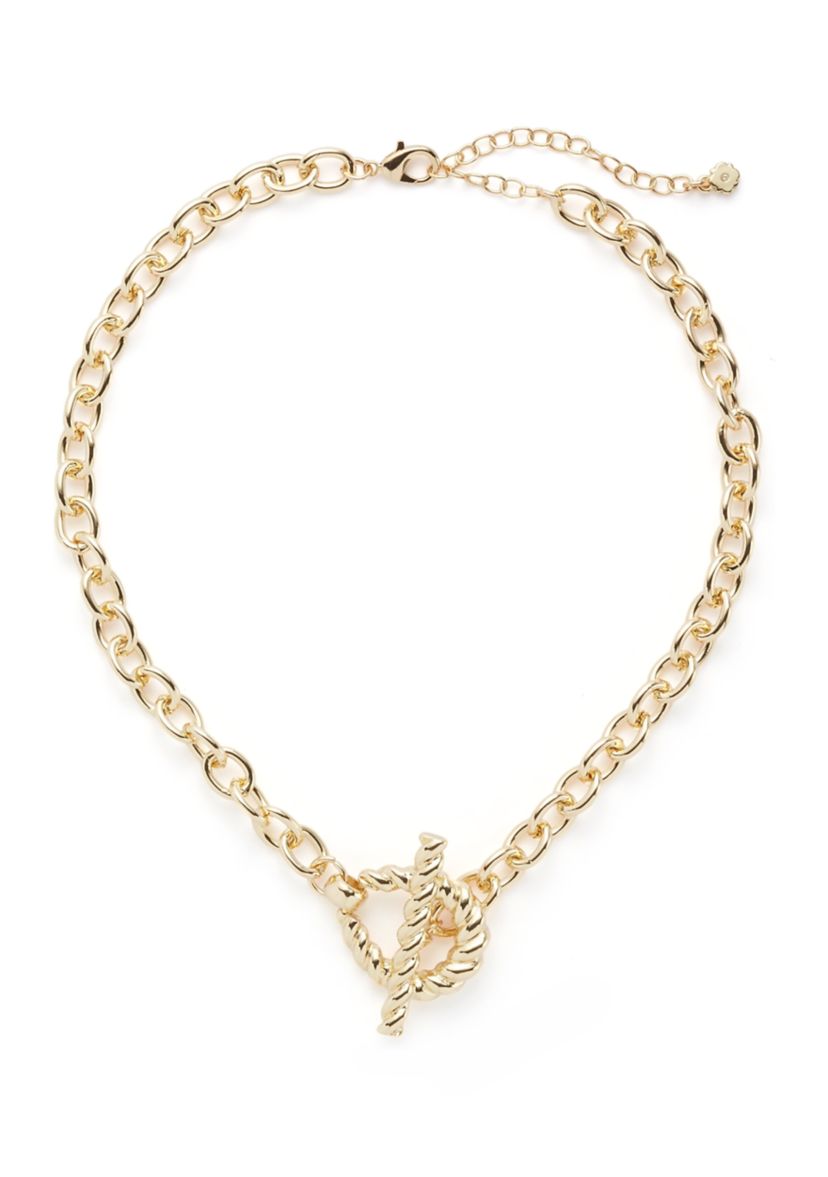 Gold Tone Ribbed Metal Toggle Collar Necklace