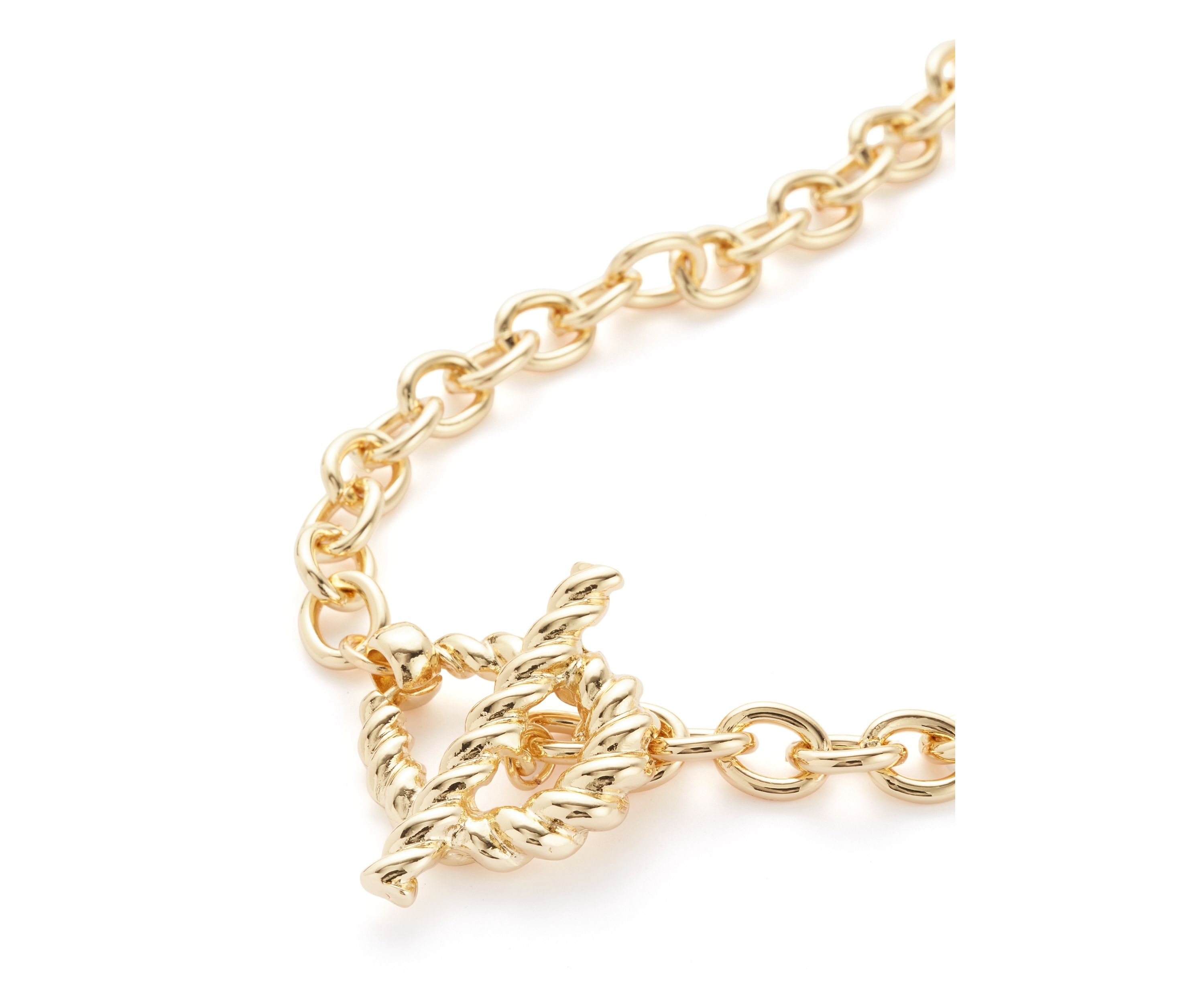 Gold Tone Ribbed Metal Toggle Collar Necklace