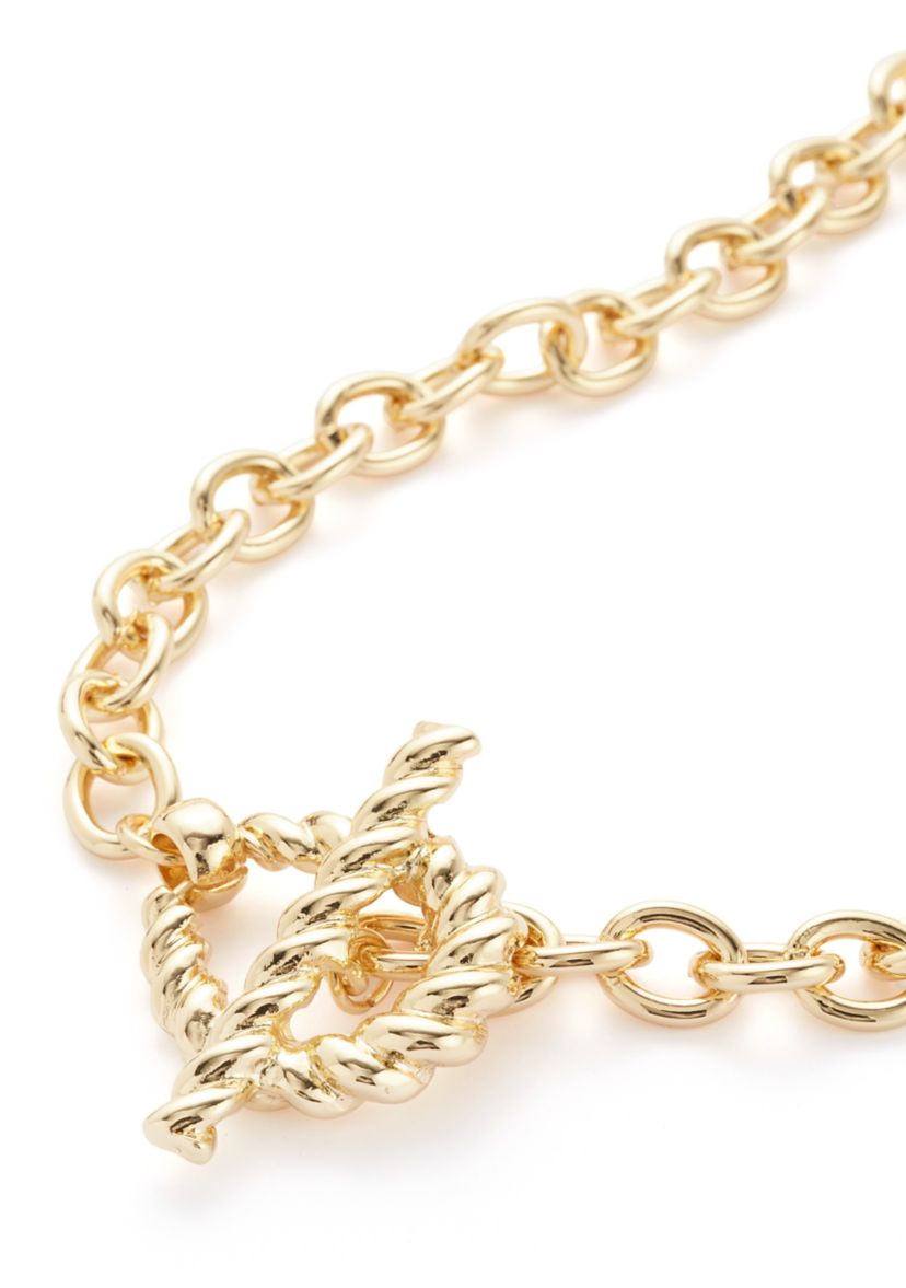 Gold Tone Ribbed Metal Toggle Collar Necklace