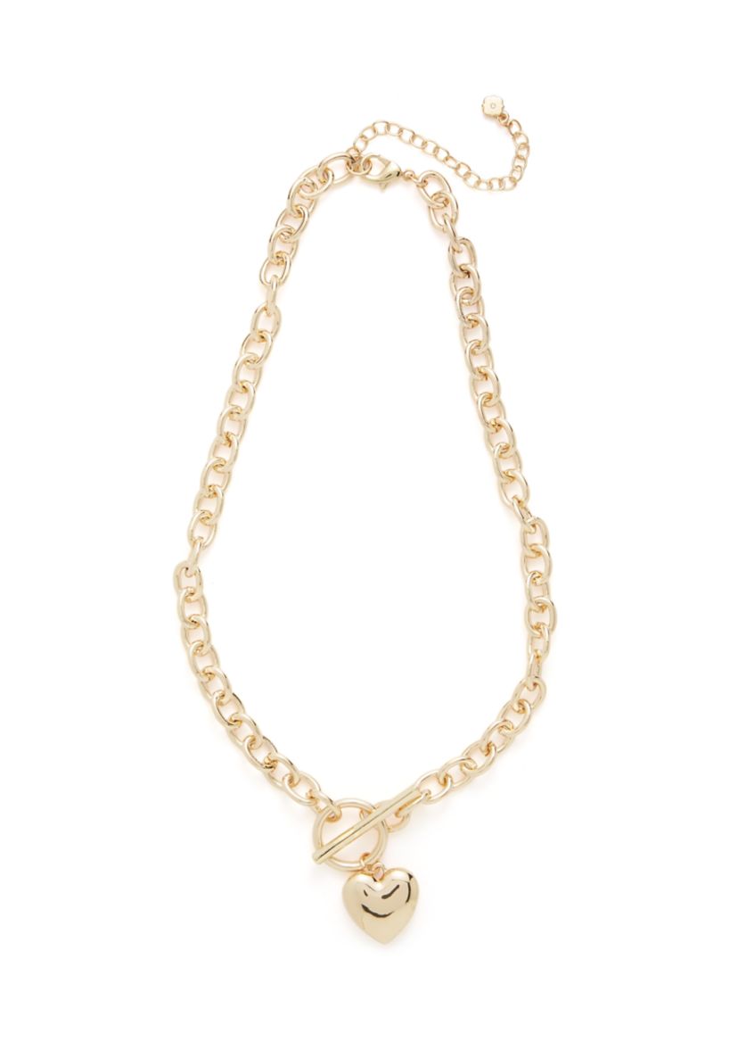 Puffy Heart Pendant Toggle Necklace