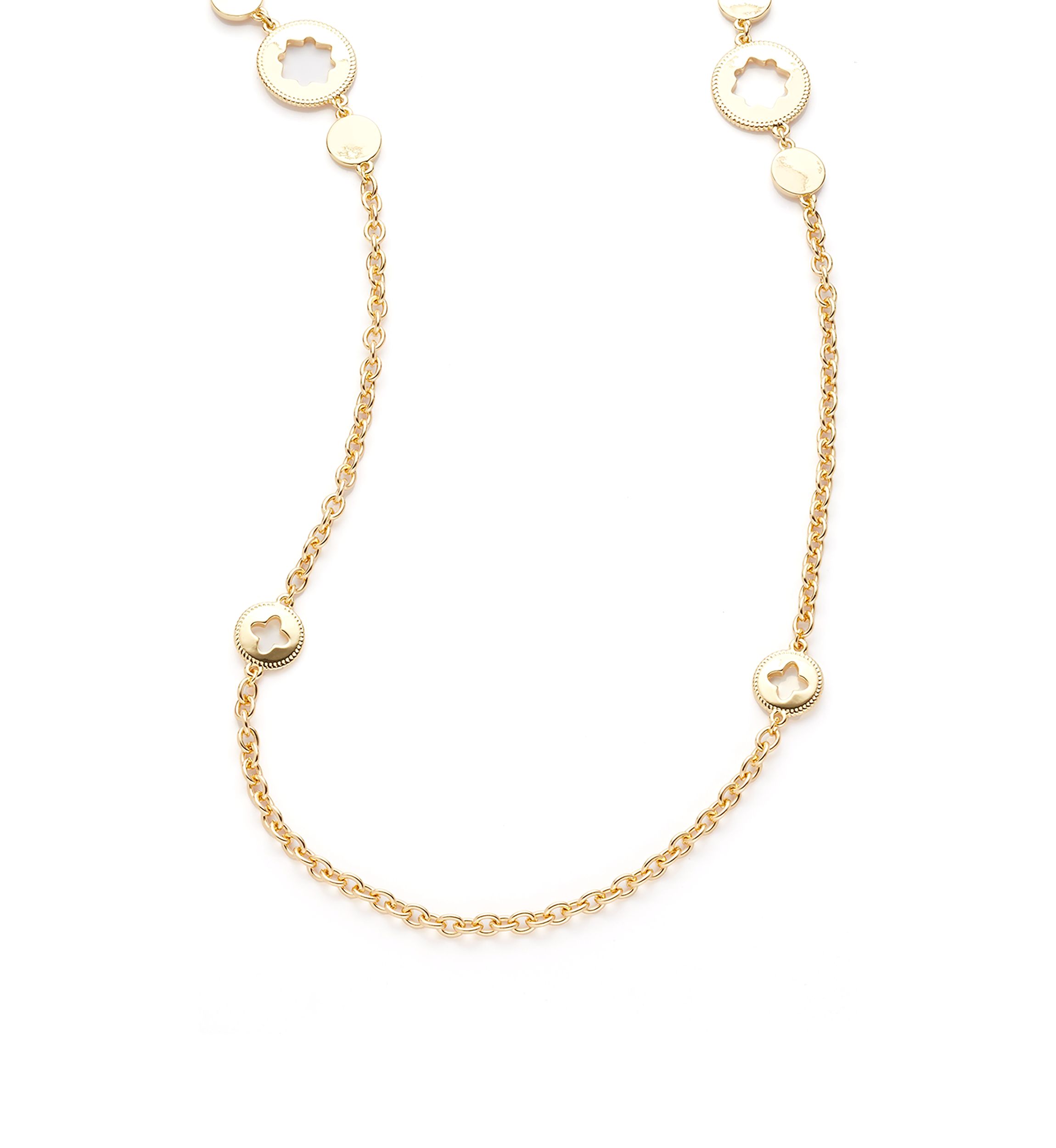 Gold Tone 42" Enamel Quatrafoil Strand Necklace
