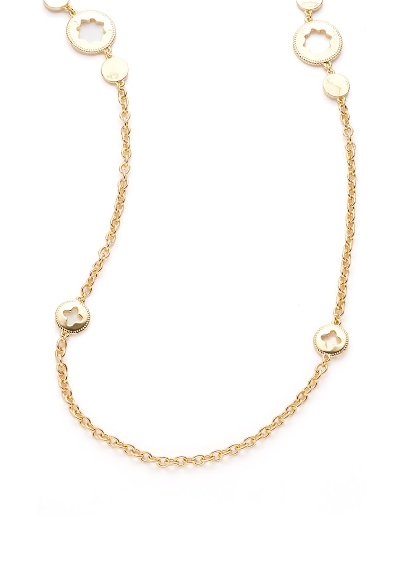Gold Tone 42" Enamel Quatrafoil Strand Necklace