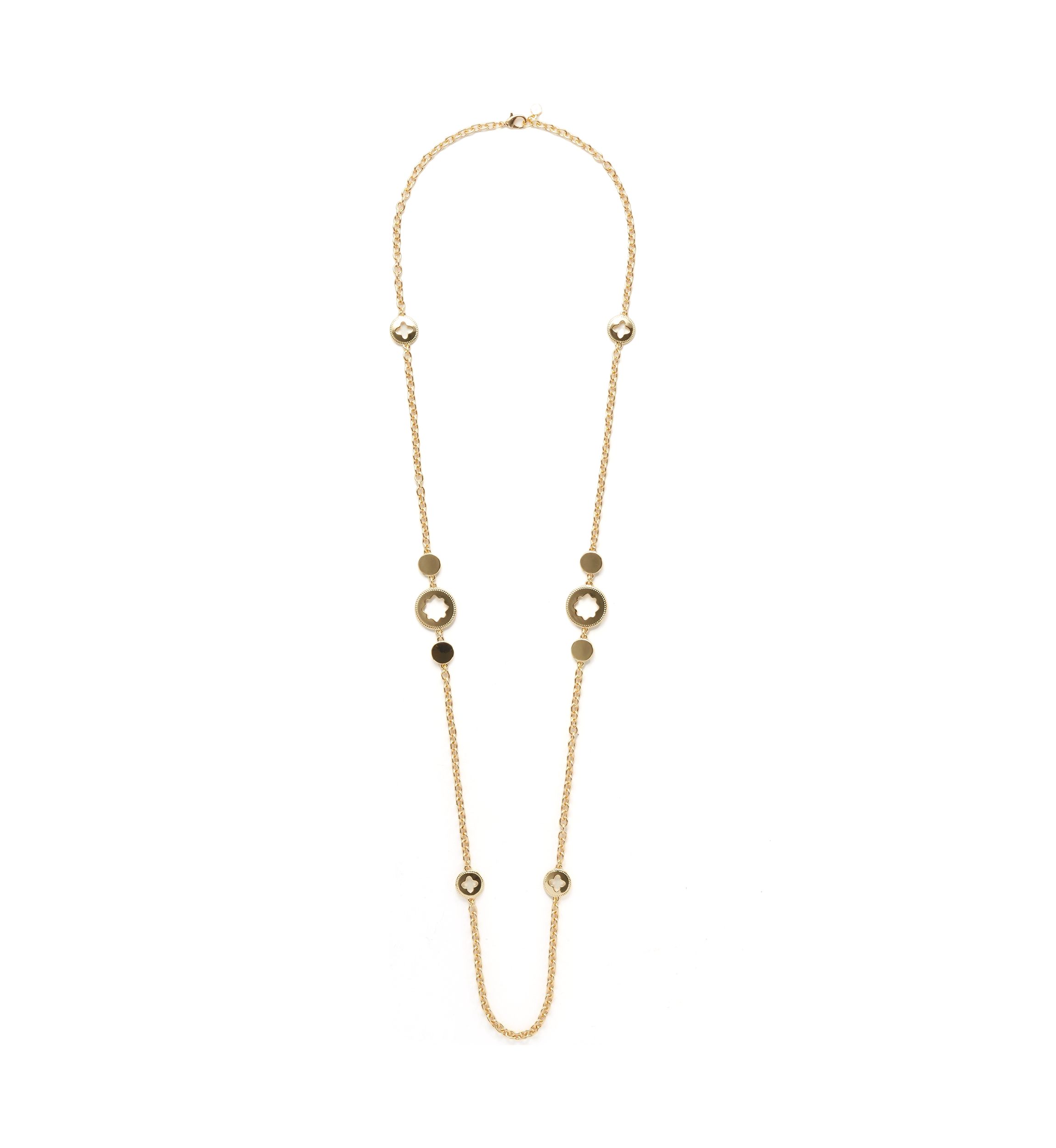 Gold Tone 42" Enamel Quatrafoil Strand Necklace