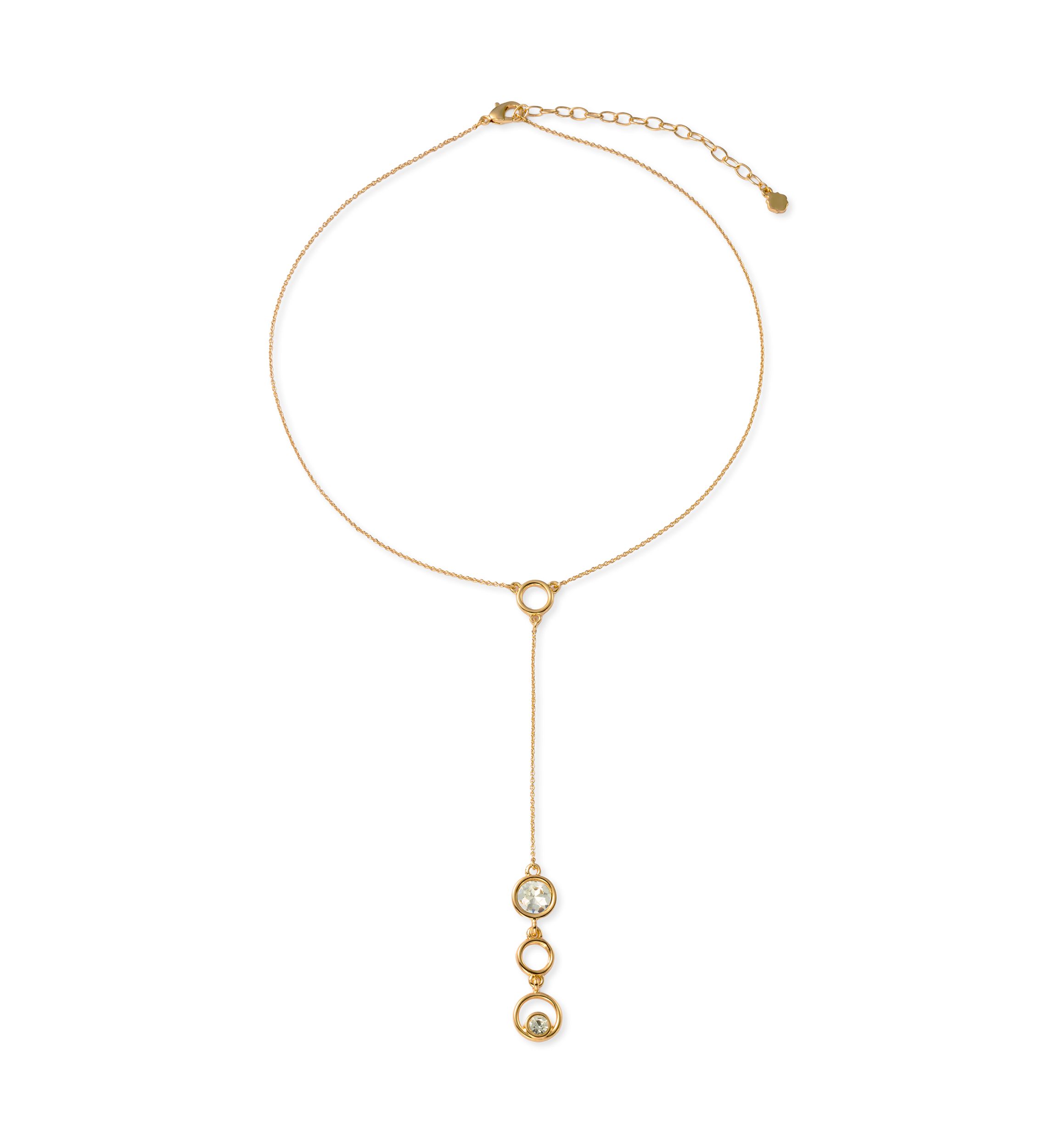Gold Tone Crystal Bezel Y Necklace