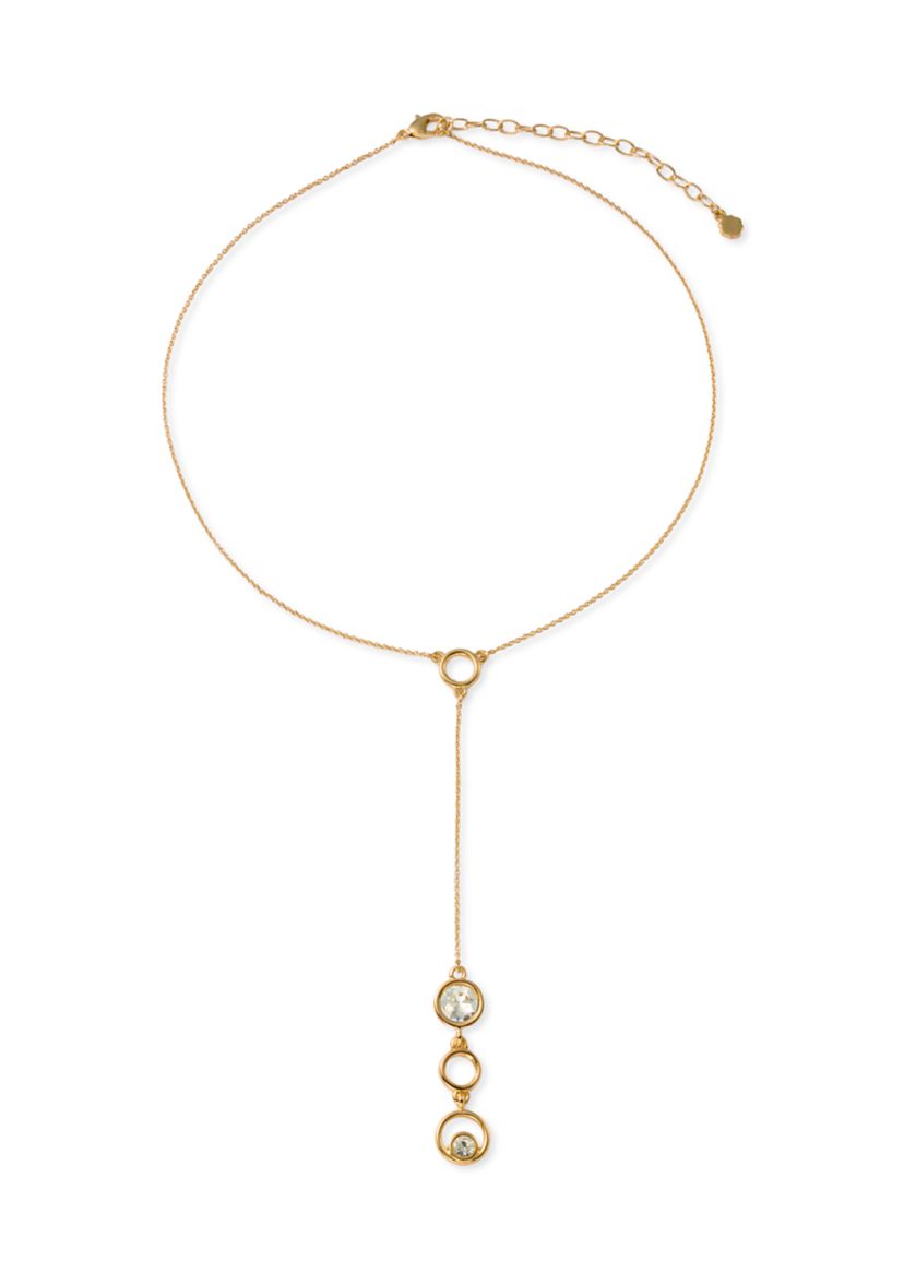 Gold Tone Crystal Bezel Y Necklace