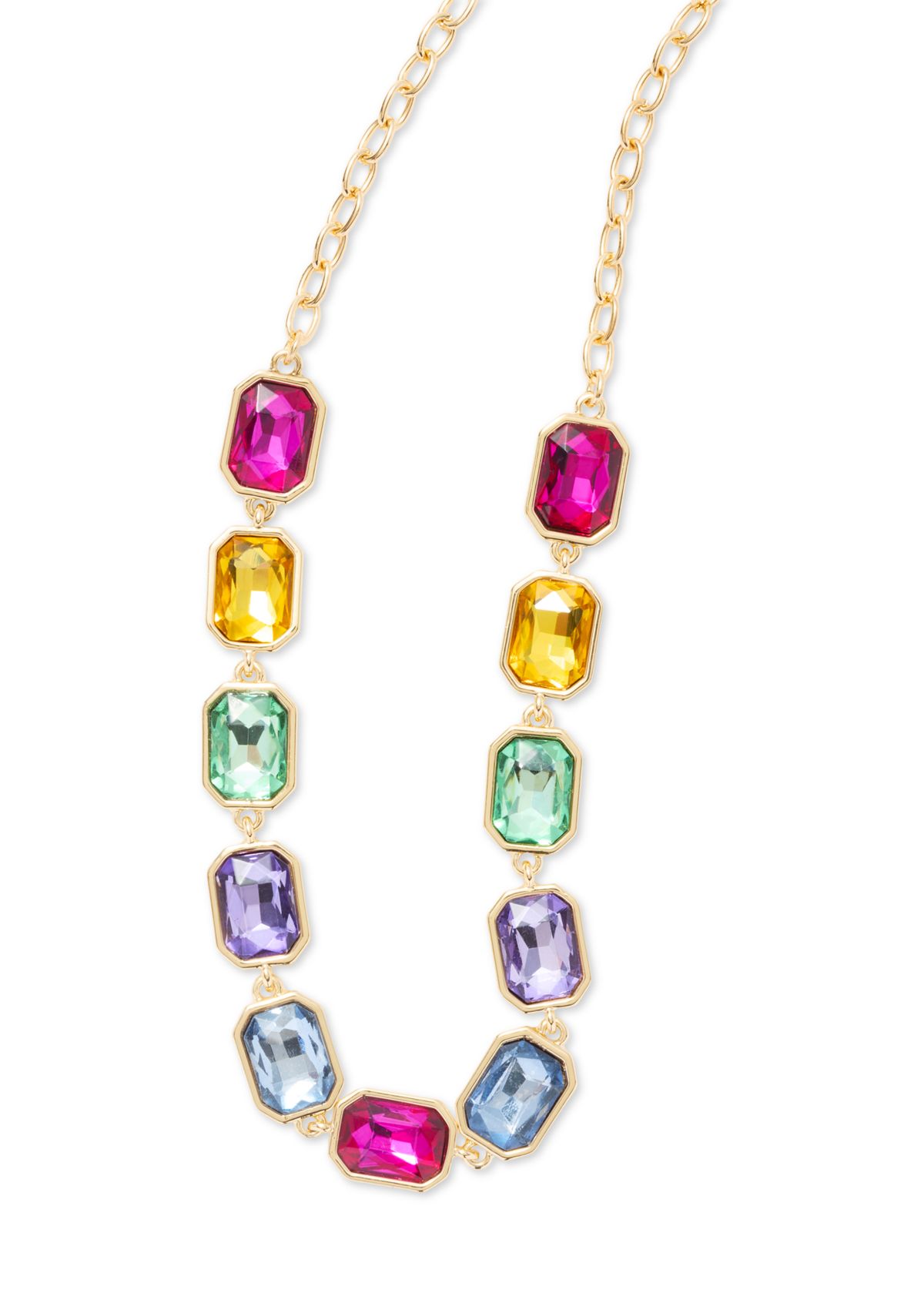 Gold Tone Multi Stone Frontal Necklace