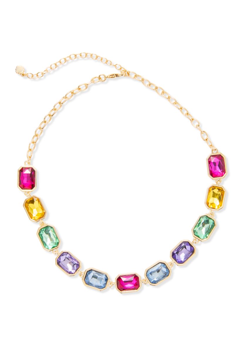 Gold Tone Multi Stone Frontal Necklace