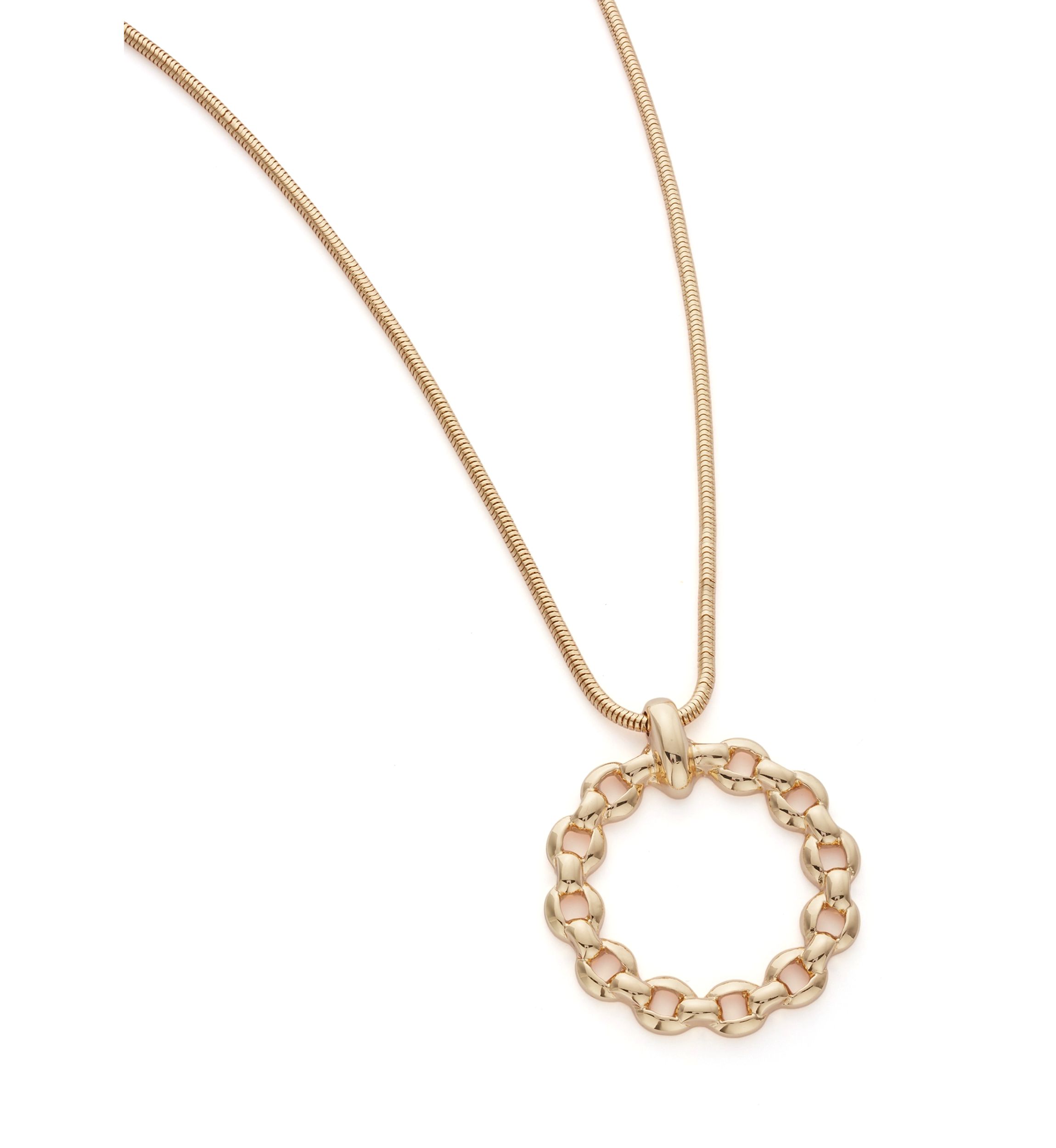 Gold Tone Round Link Pendant Necklace
