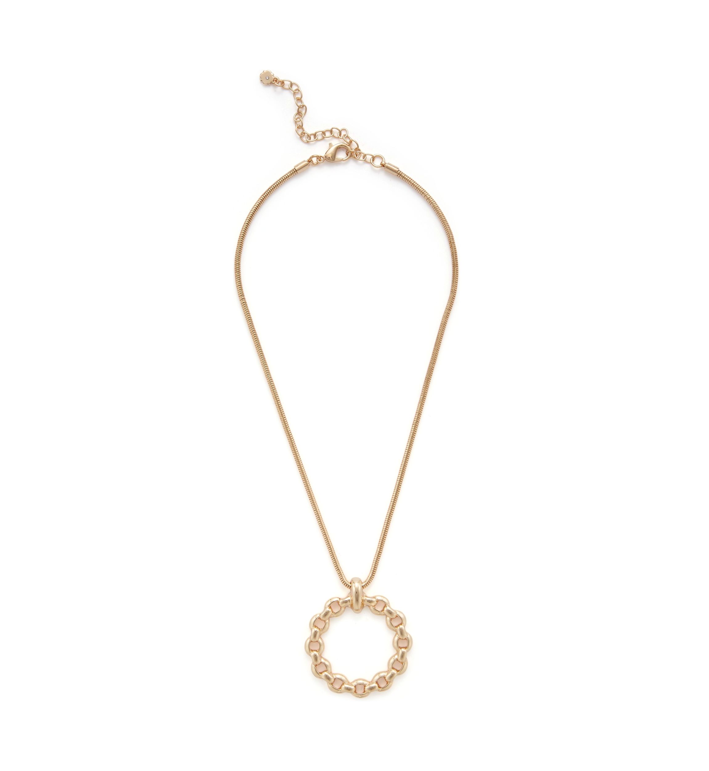 Gold Tone Round Link Pendant Necklace