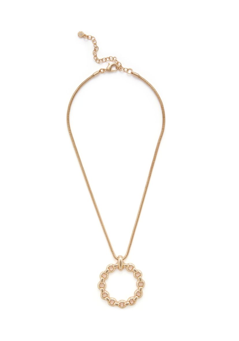 Gold Tone Round Link Pendant Necklace