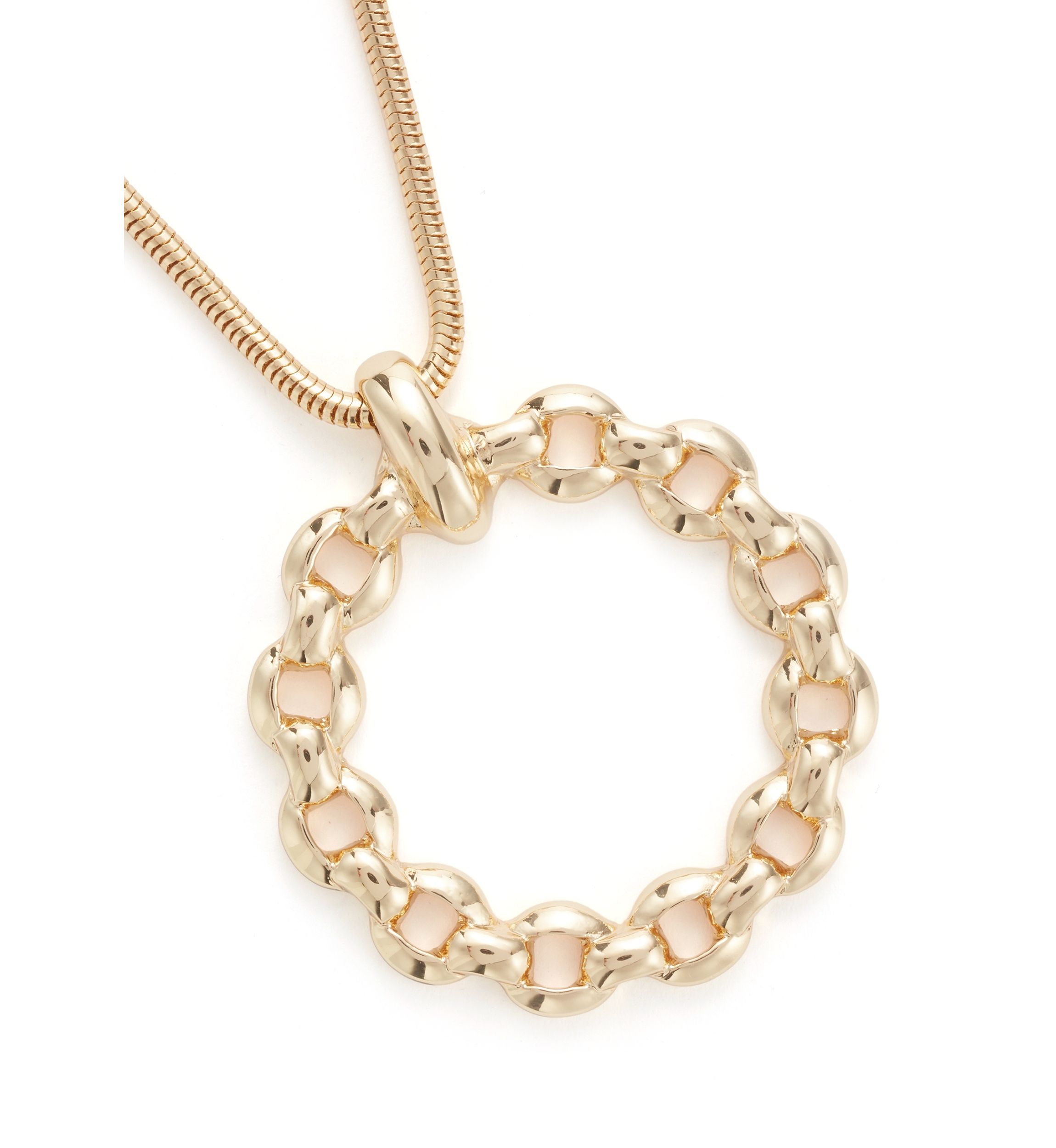 Gold Tone Round Link Pendant Necklace