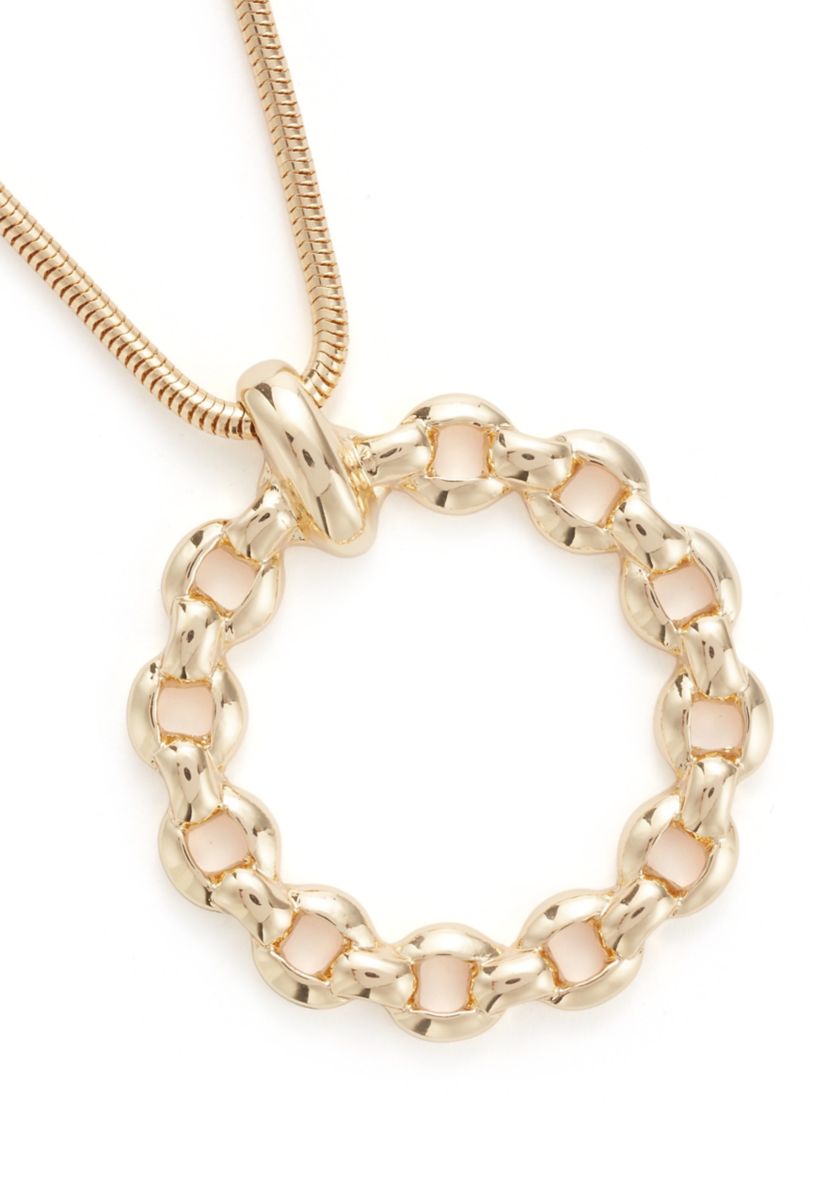 Gold Tone Round Link Pendant Necklace