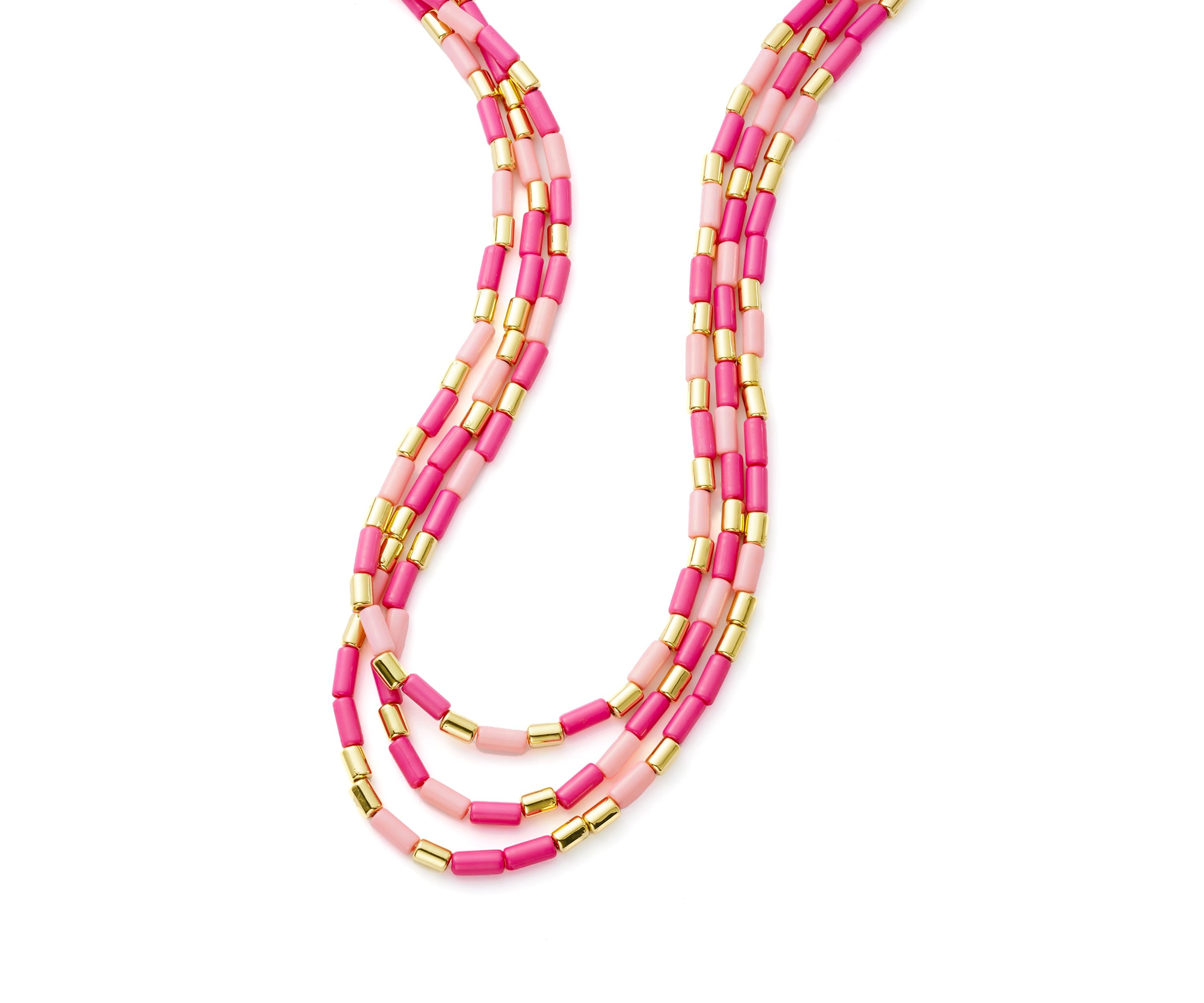 Pink Beaded Multirow Necklace