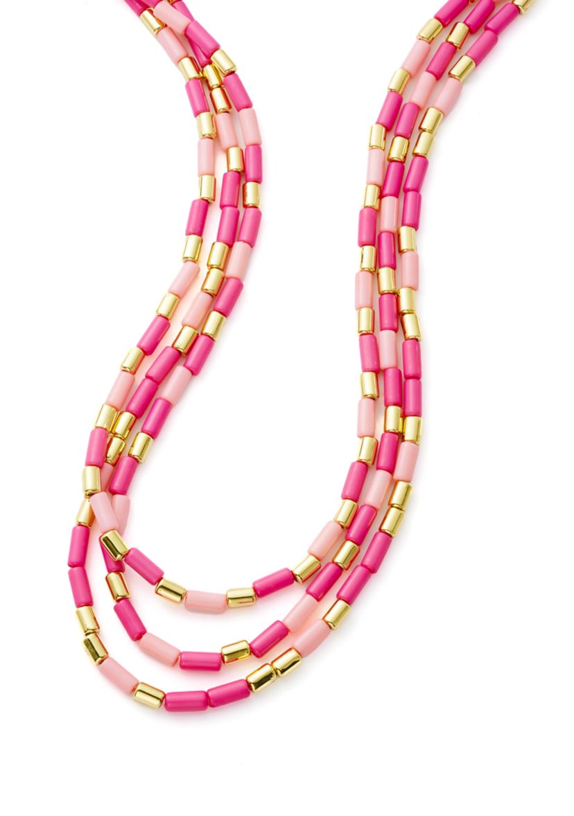 Pink Beaded Multirow Necklace