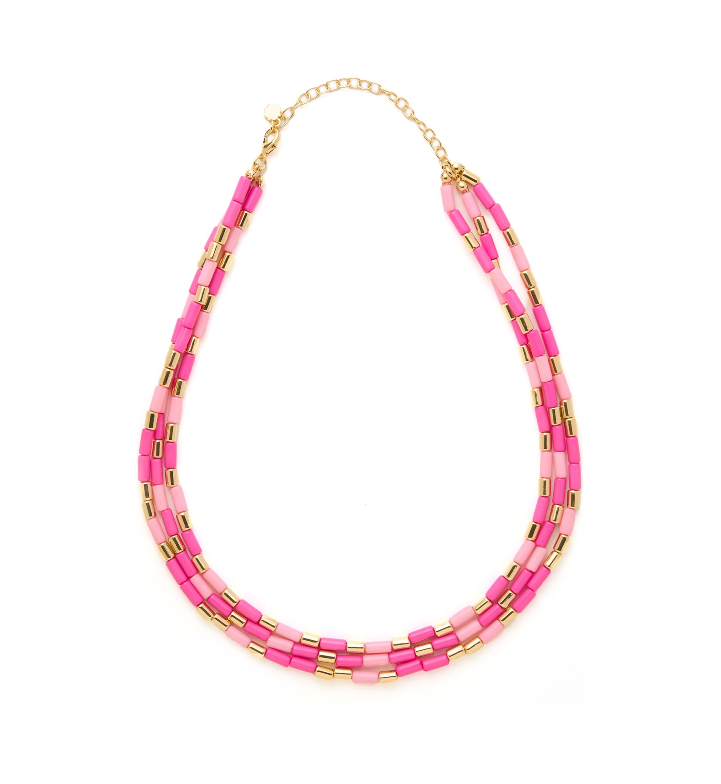 Pink Beaded Multirow Necklace