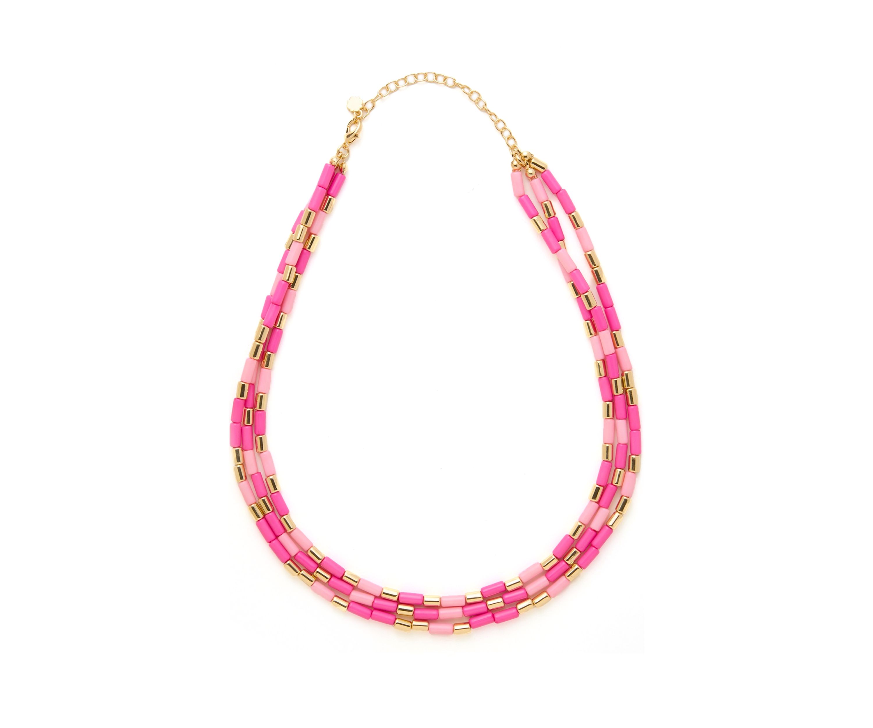 Pink Beaded Multirow Necklace