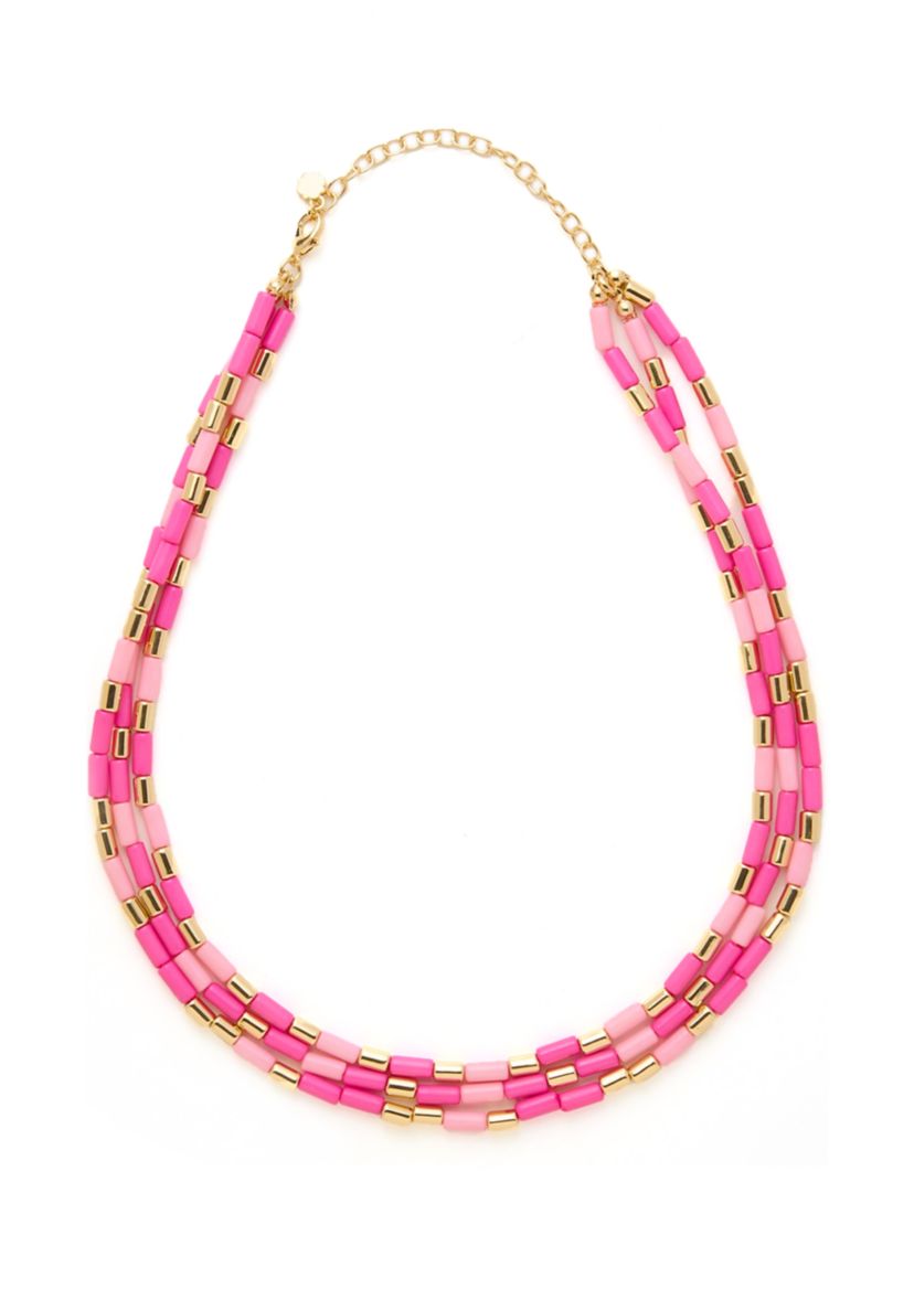 Pink Beaded Multirow Necklace