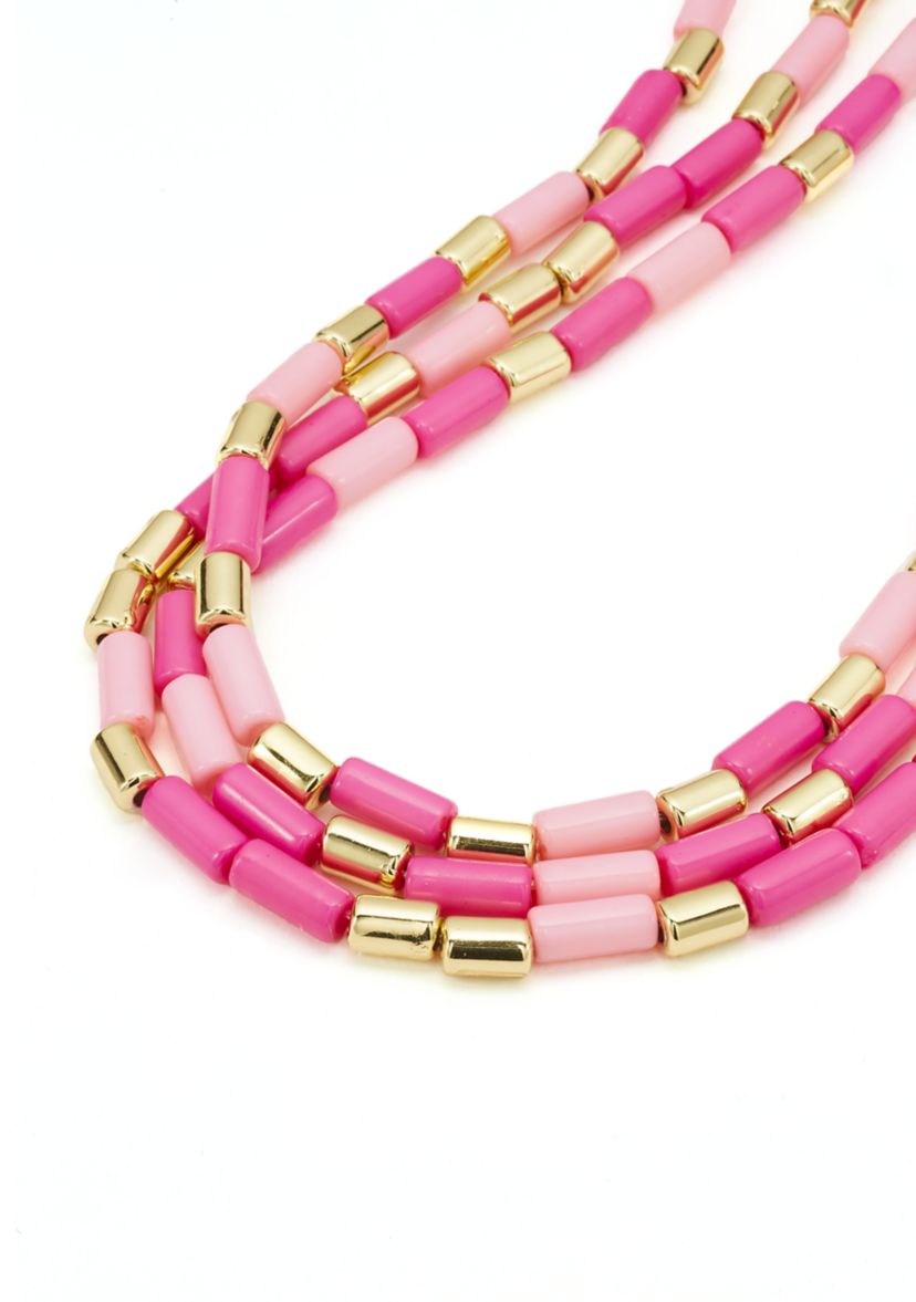 Pink Beaded Multirow Necklace
