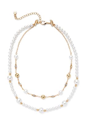 Crown & Ivy Multirow Crystal Pearl Statement Necklace