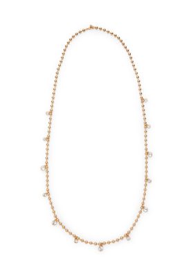 Crown & Ivy Long Beaded Crystal Charm Necklace, Gold, 42 in