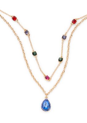 Crown & Ivy Multi Stone Pavé Double Row Necklace