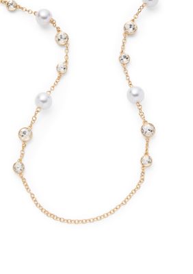 Crown & Ivy Crystal Pearl Long Station Necklace