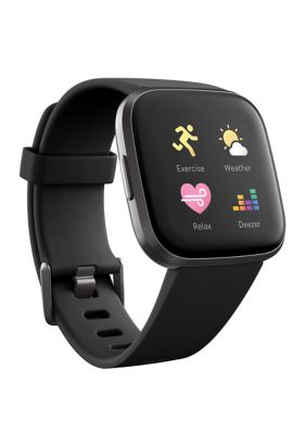 Fitbit Versa 2 Black Elastomer Strap Touchscreen Smartwatch belk