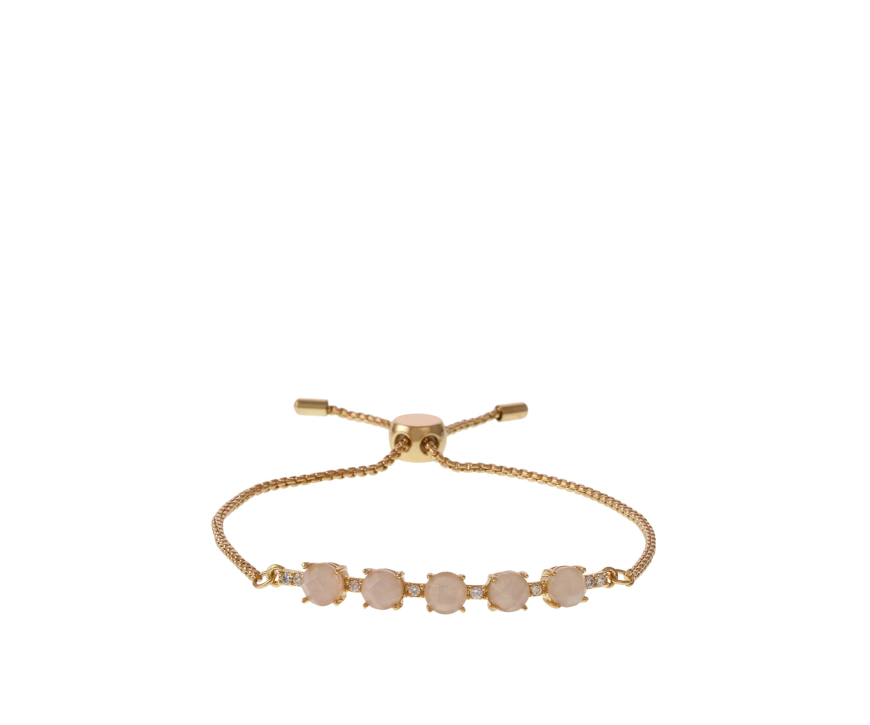 Gold Tone Fine Silver Plate Slider Bracelet with Rose Quartz Stones
