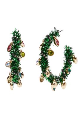 Gold Tone Tinsel Wreath Hoop Earrings