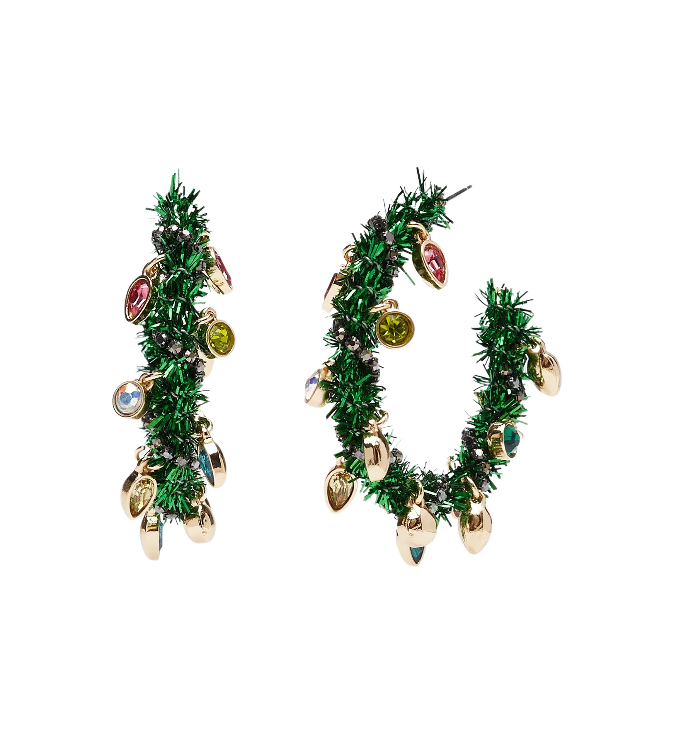 Gold Tone Tinsel Wreath Hoop Earrings