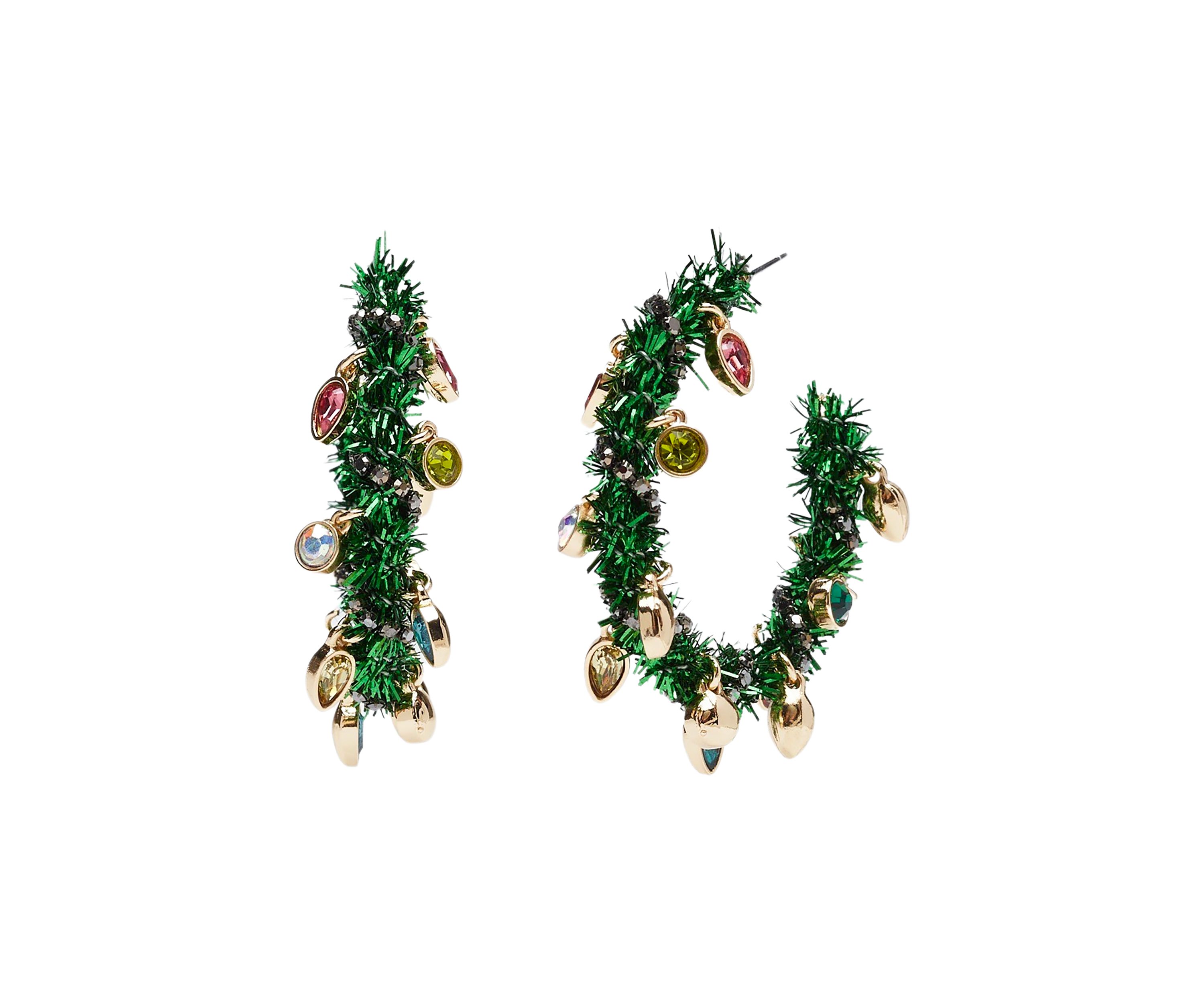 Gold Tone Tinsel Wreath Hoop Earrings