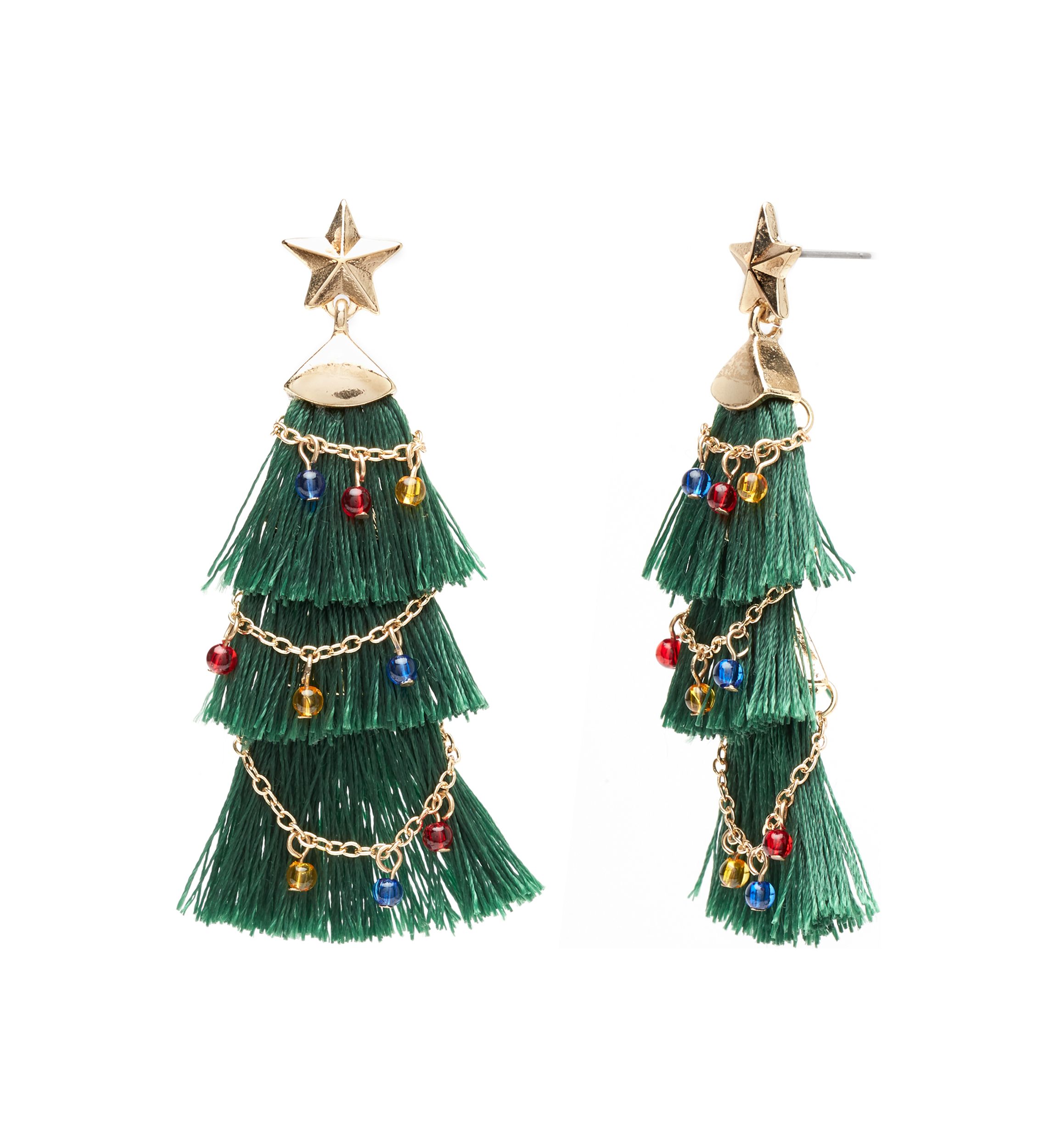 Star Post Drop Christmas Tree Earrings