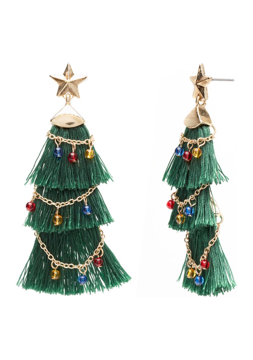 Star Post Drop Christmas Tree Earrings