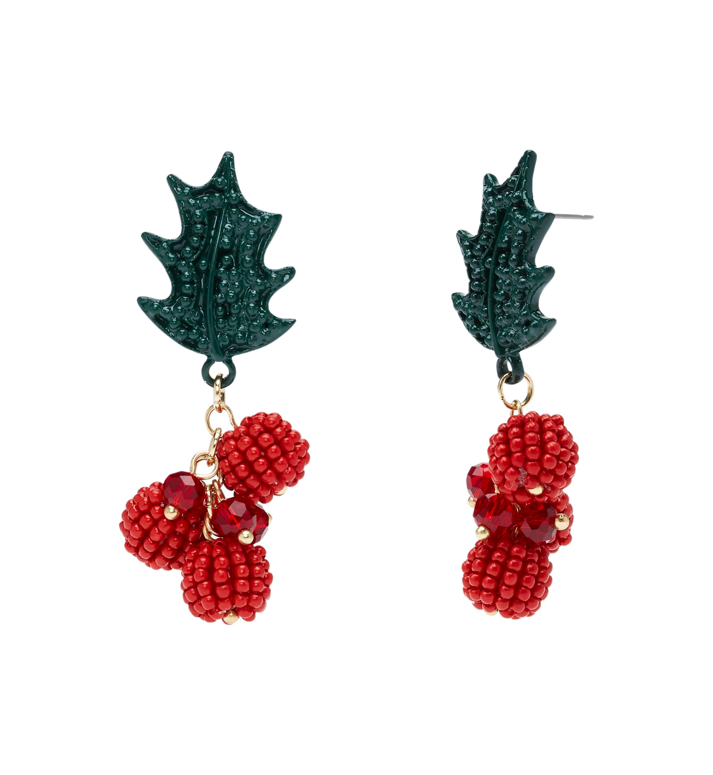 Gold Tone Holly Beaded Earrings