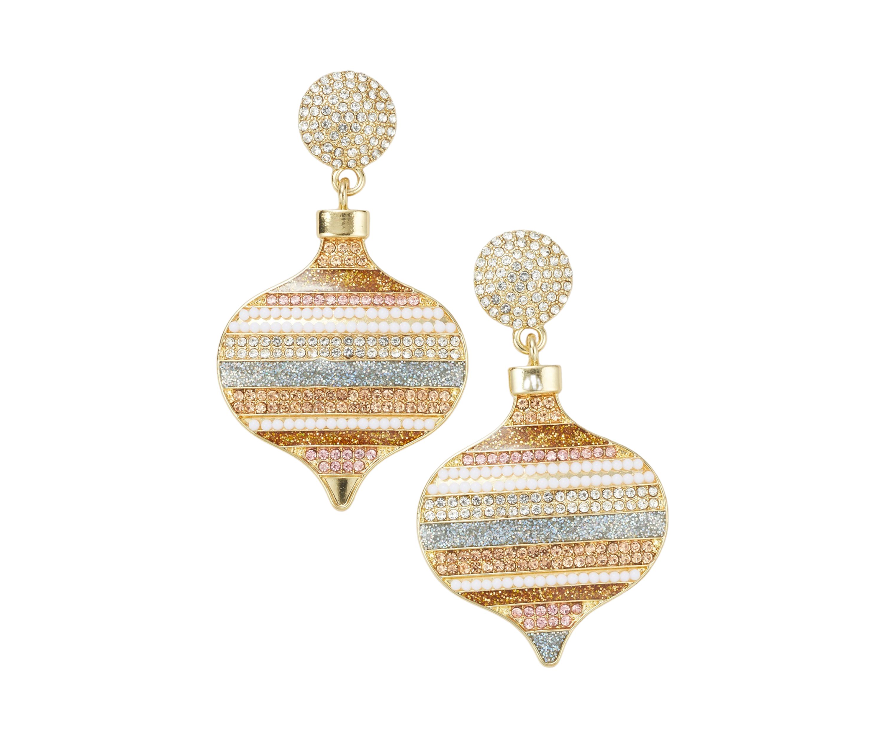 Gold Tone Ornament Drop Earrings